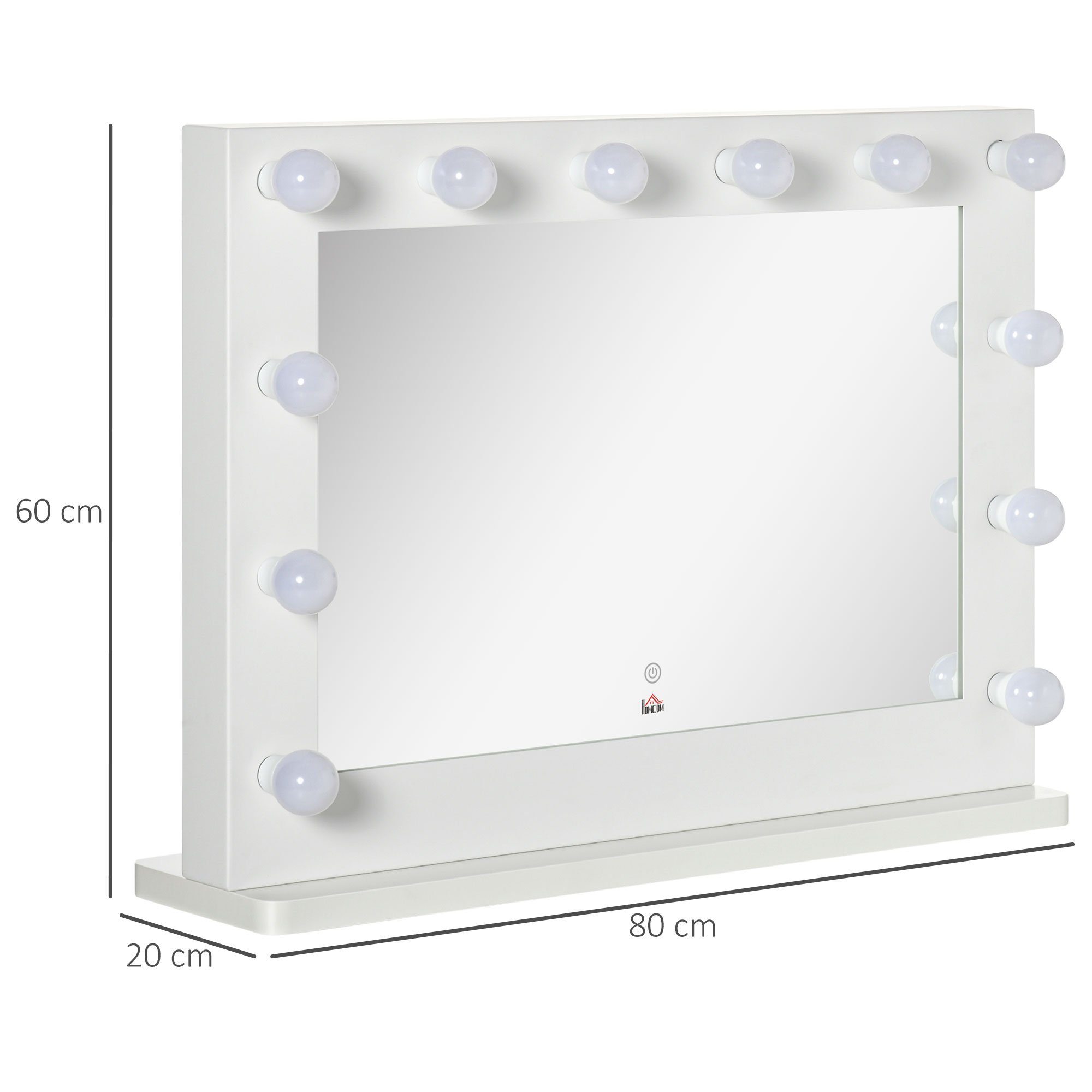 HOMCOM Spiegel Kosmetikspiegel mit 12 Dimmbare LED Lampen (Schminkspiegel, 1-St., Hollywood Spiegel), 80 x 60 cm