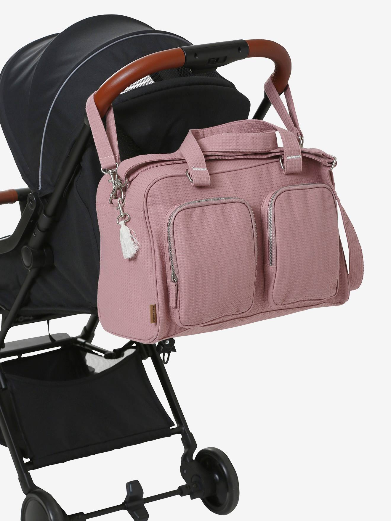 Sac à langer multipoches en coton nid d'abeille Family blush