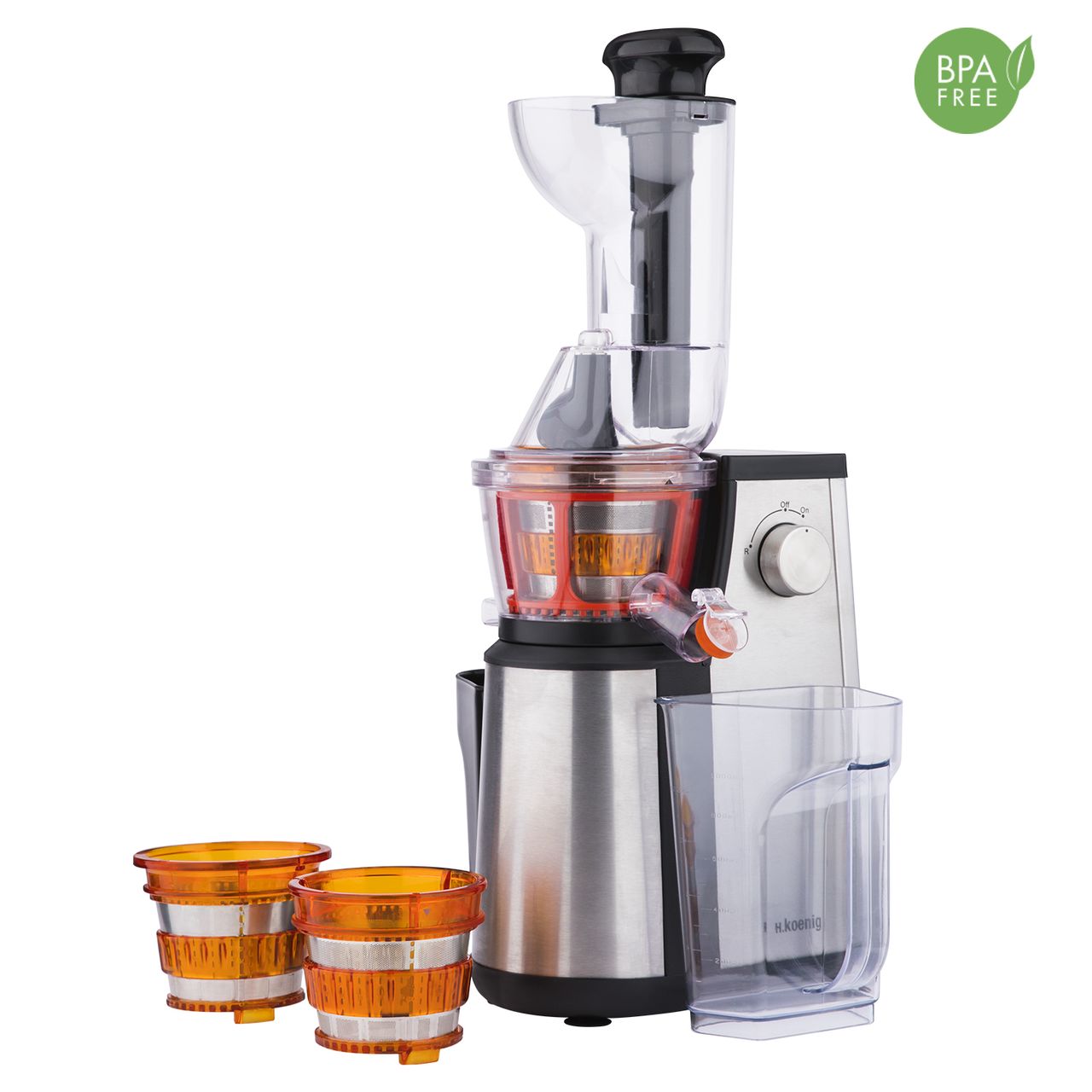 H.Koenig GSX24 Vertikaler Obst- und Gemüsesaft-Extraktor H.Koenig Saftpresse mit Vitamin  , BPA-frei, 82 mm breiter Mund, 3 Siebe für feinen oder dicken Saft und Sorbet, sanfter Druck, 50 Umdrehungen, 400 W