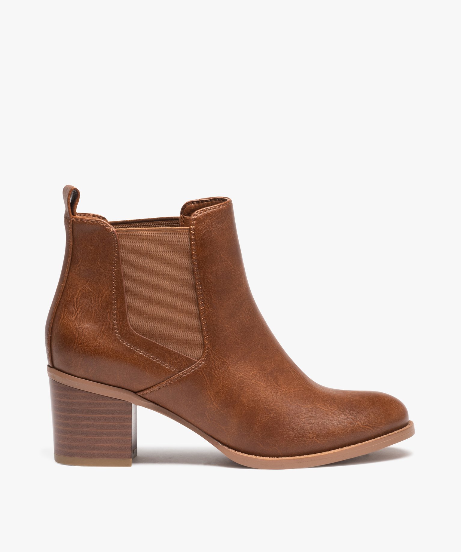 Boots femme unies à talon moyen style Chelsea camel | GEMO