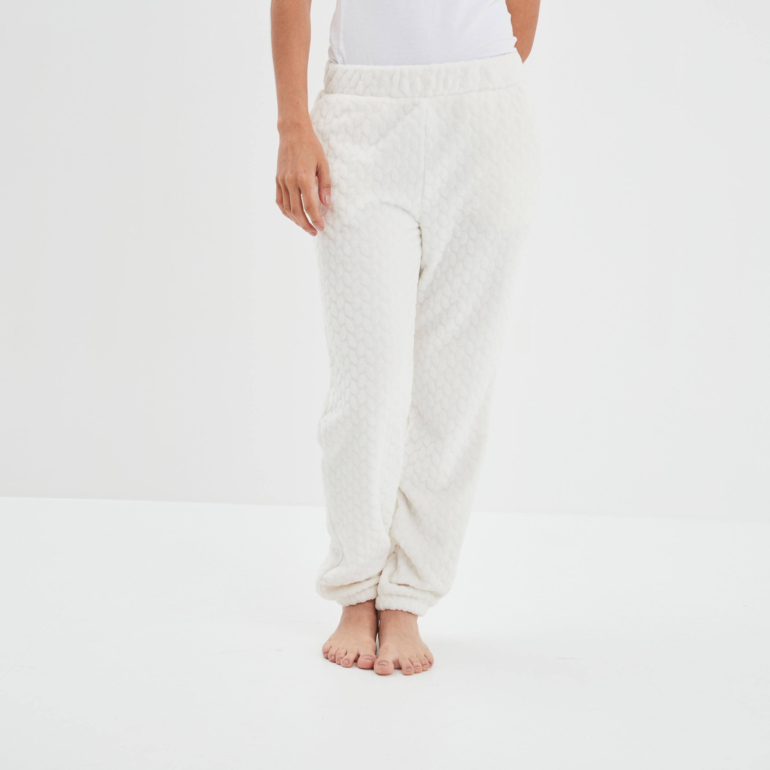 Pantalon de pyjama aspect matelassé blanc femme | La Halle