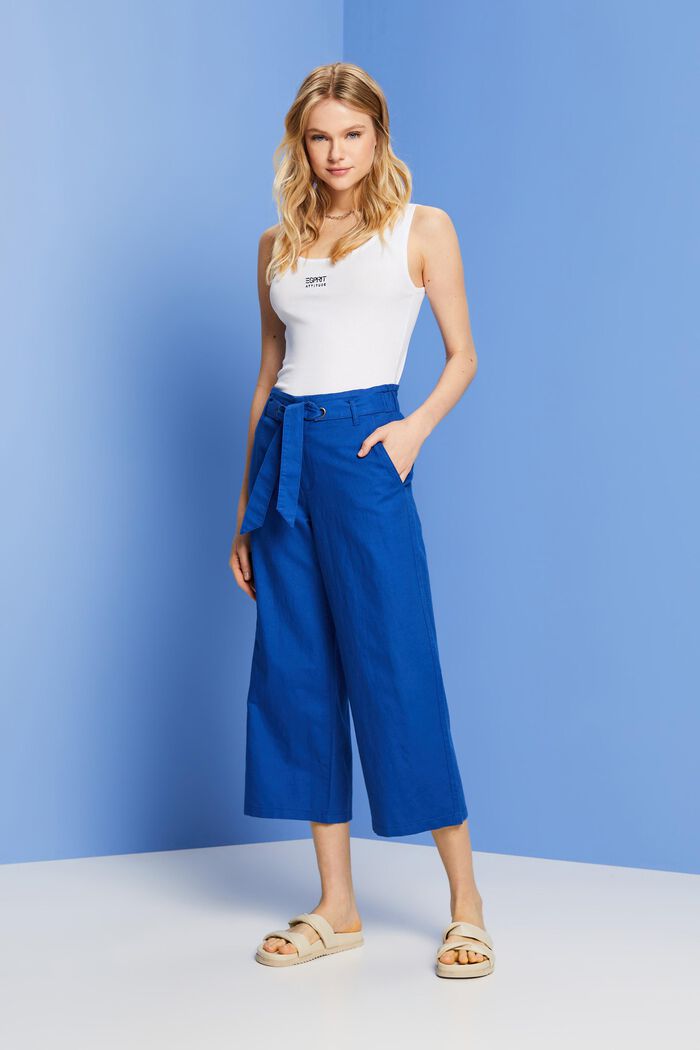 Leinen-Baumwolle-Culotte mit Bindegürtel