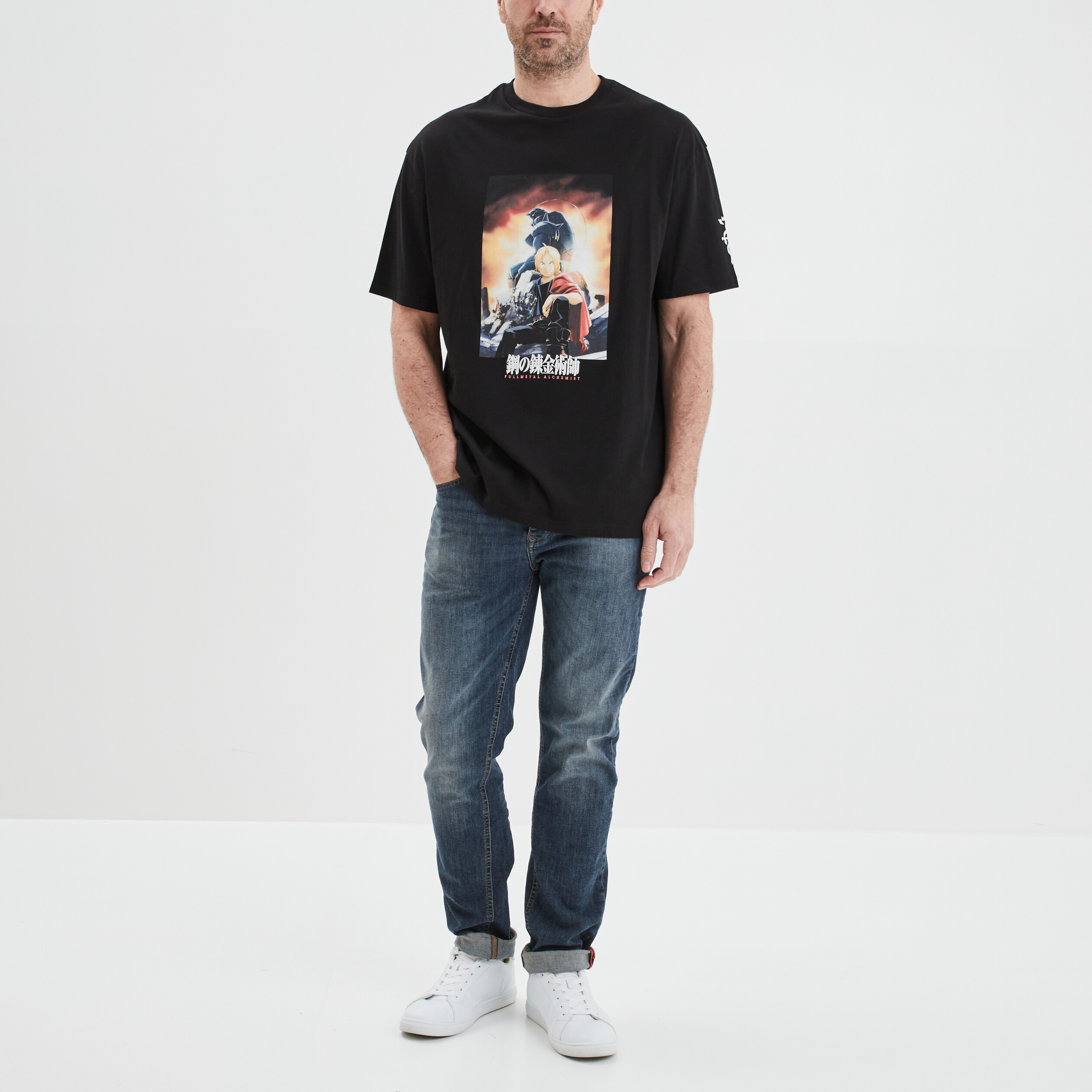 T-shirt col rond Fullmetal Alchemist noir homme | La Halle