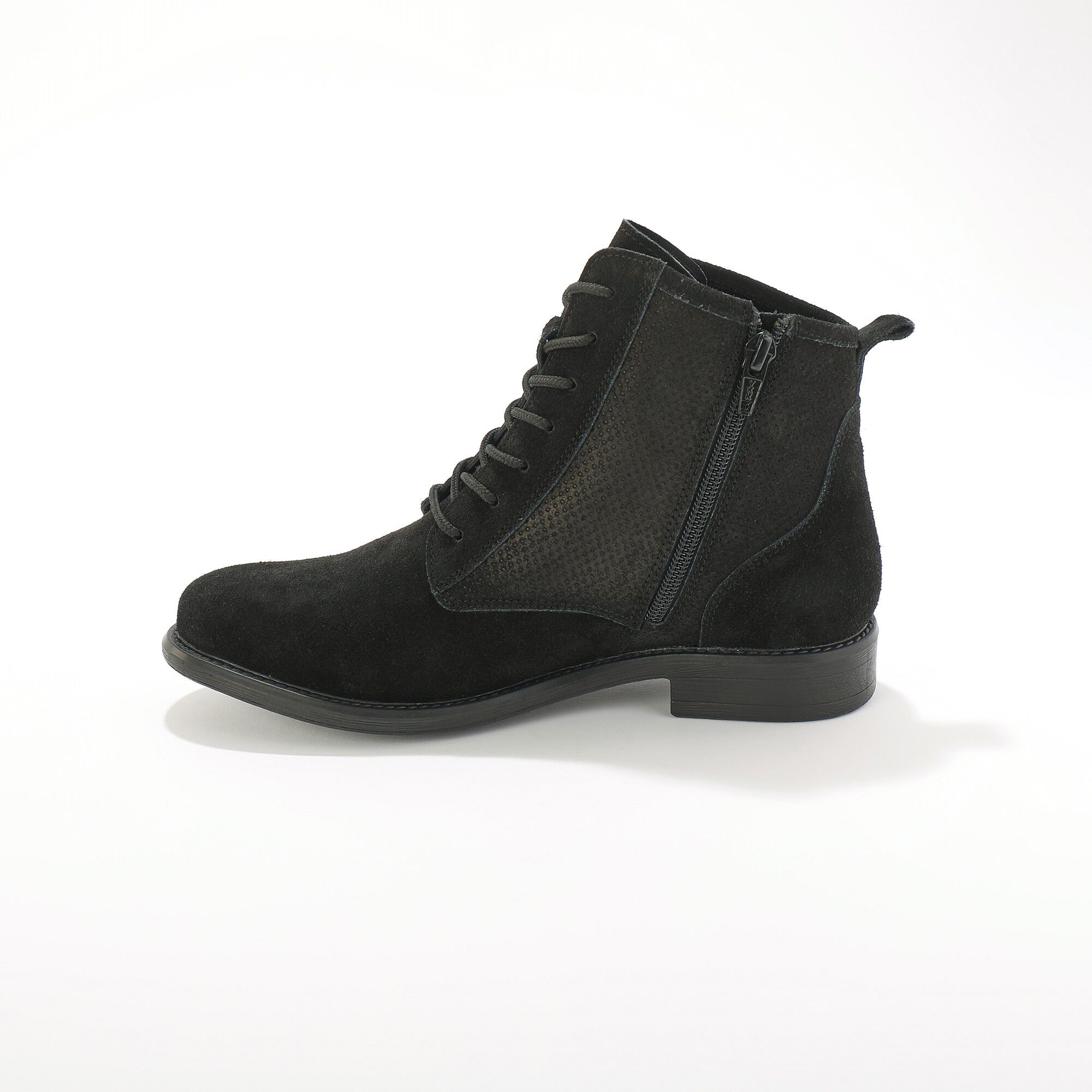 Bottines montantes à lacets, croûte de cuir détails embossés