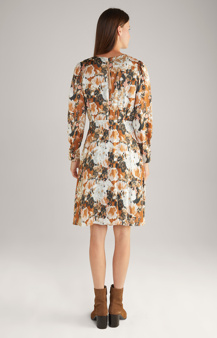 Satin-Kleid in Braun/Schwarz/Ecru gemustert