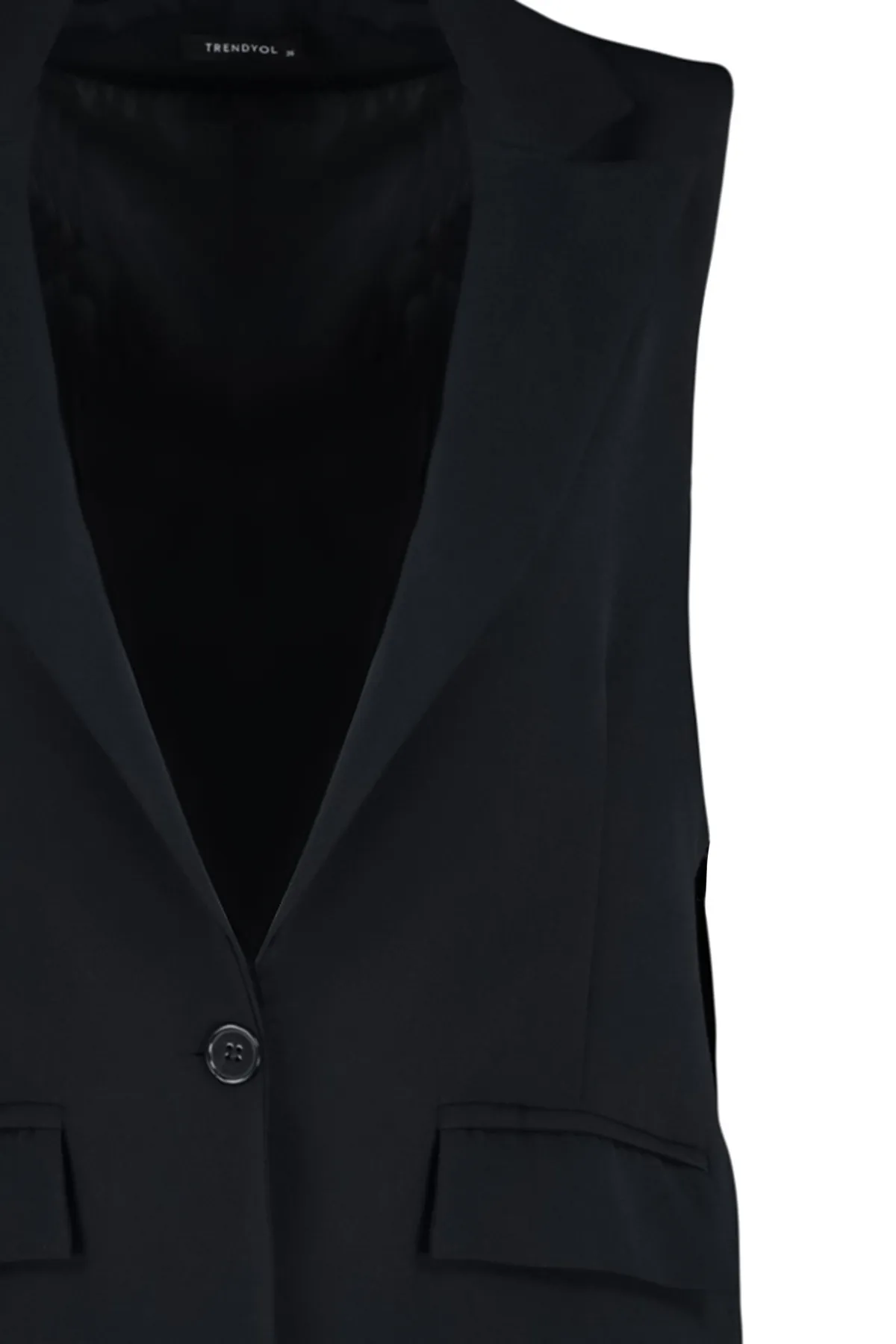 Trendyol Modest  Schwarze, seitlich gebundene, detaillierte, gefütterte Webweste TCTAW24YL00021