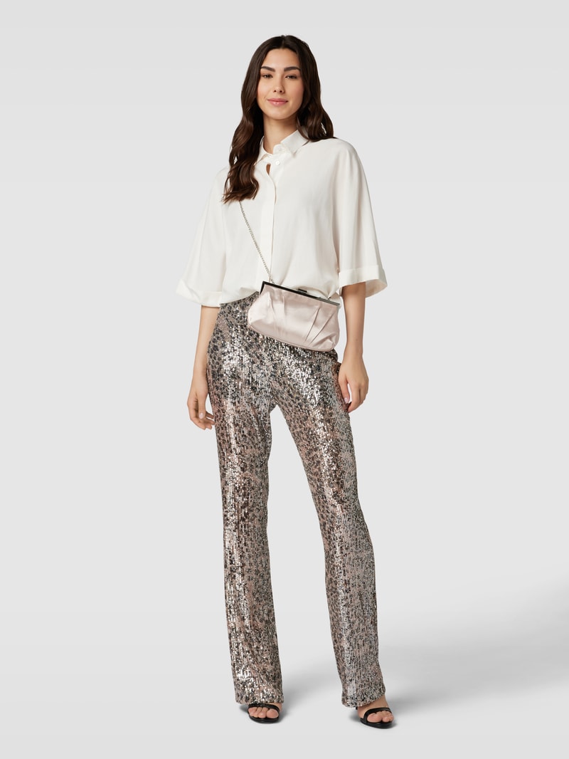 Clutch in Glanz-Optik mit Raffungen in metallic beige meliert