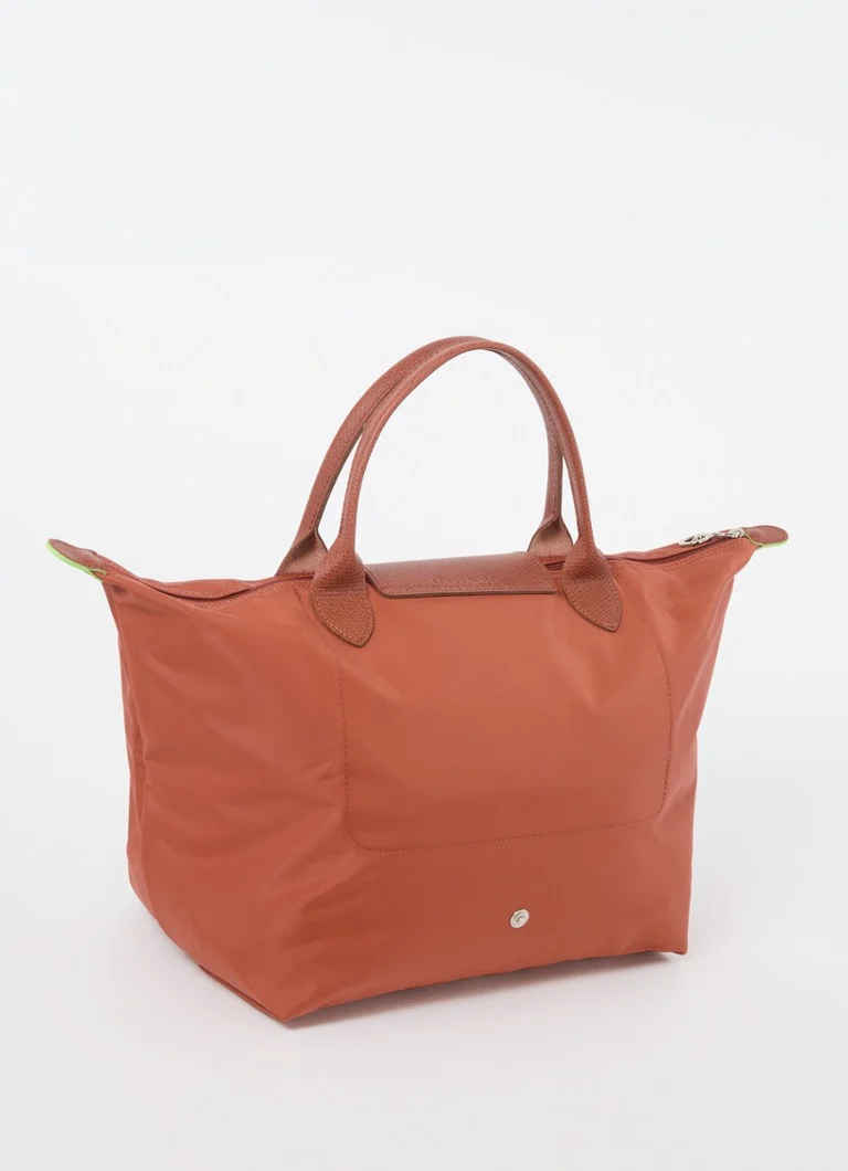 Geantă verde Longchamp Le Pliage, mărimea M, cu detalii din piele.