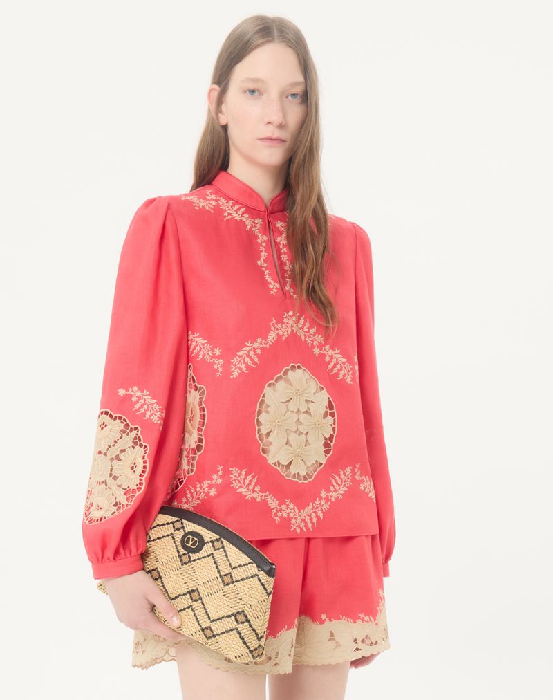 Broderet Couture-top i hør