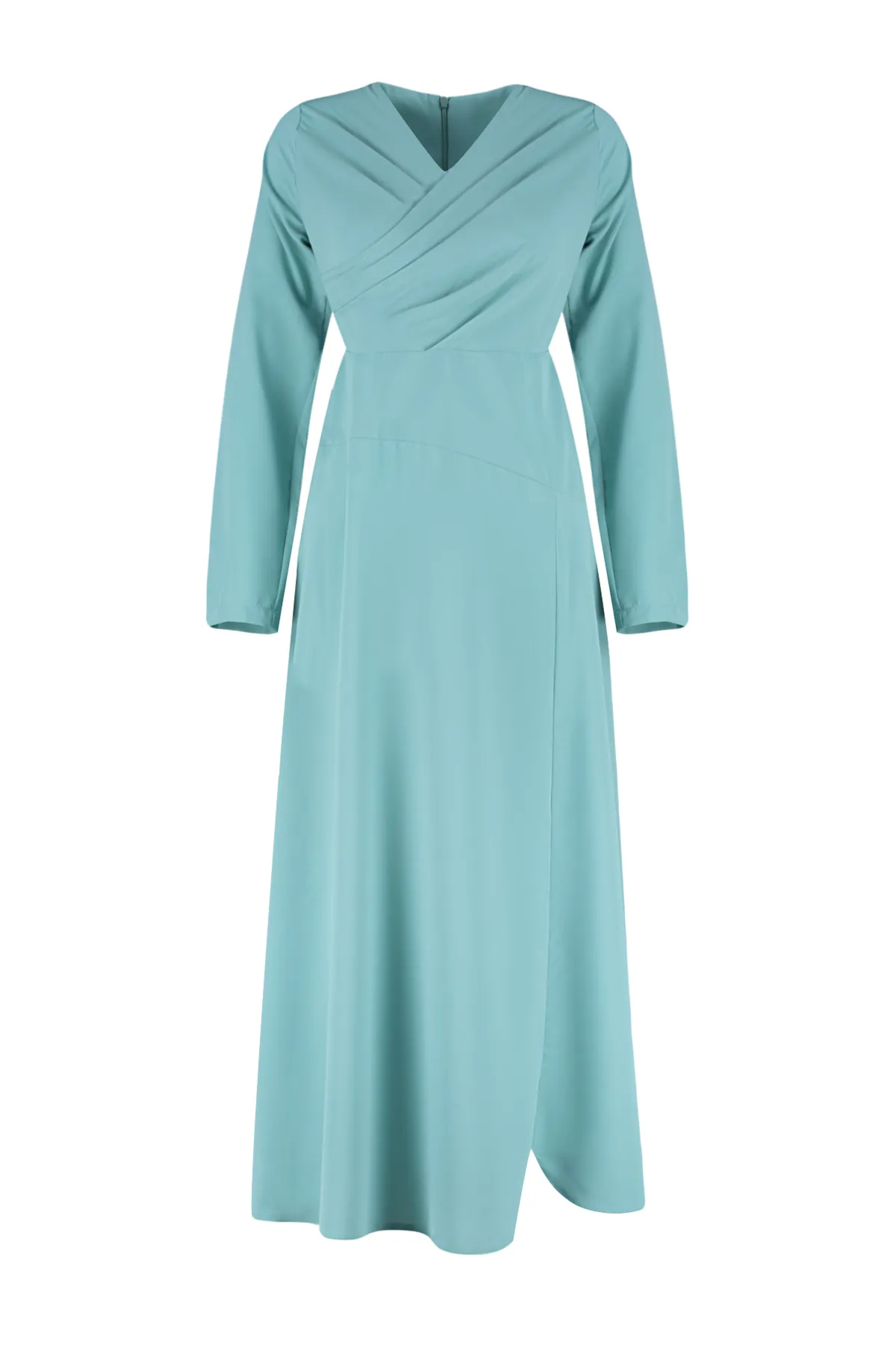 Trendyol Modest  Khakifarbenes Abendkleid aus gewebtem Satin mit zweireihigem Kragen TCTSS24DB00046