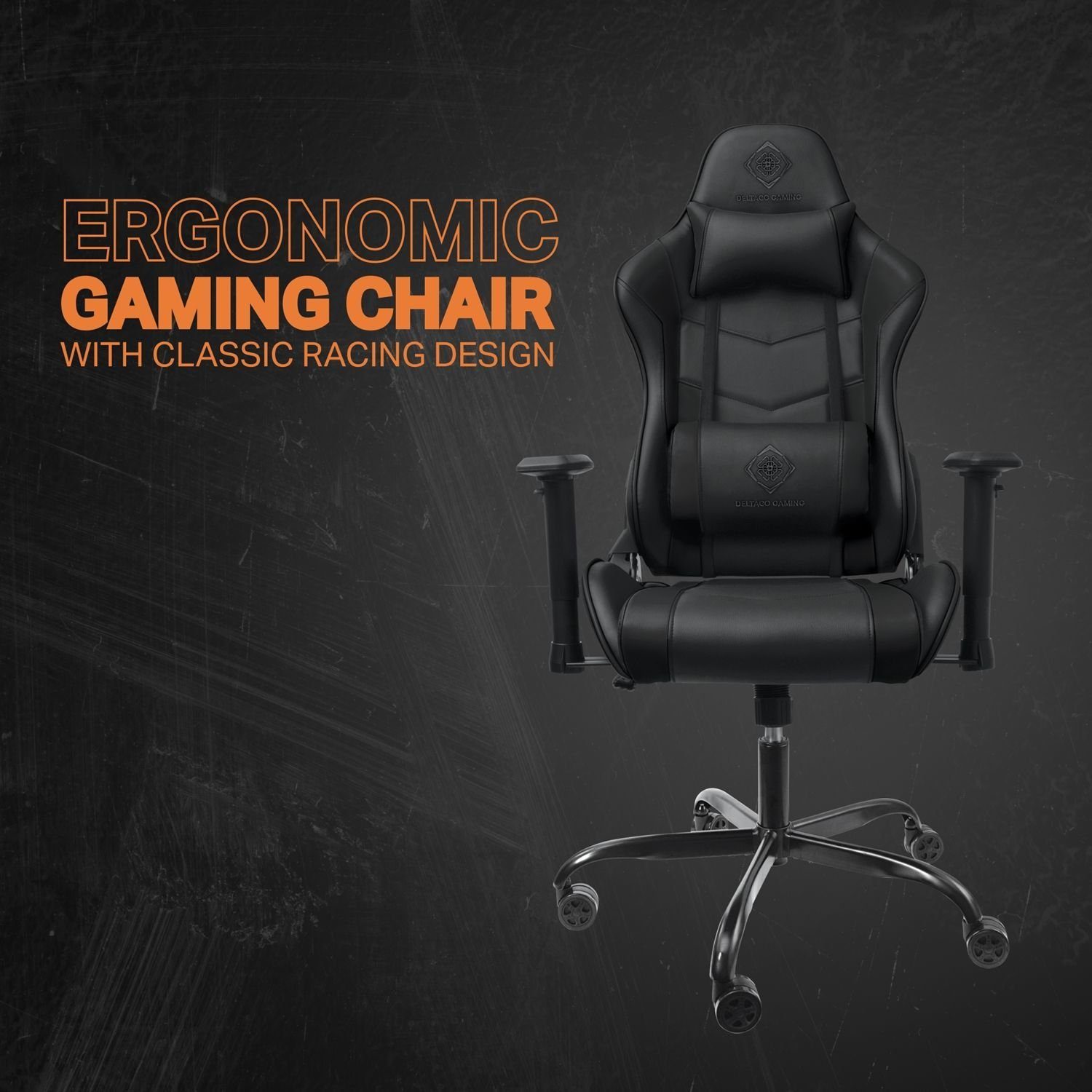 DELTACO Gaming-Stuhl Gaming Stuhl Jumbo Gamer Stuhl Kissen 110kg (kein Set), schw., extra groß, hohe Rückenlehne, inkl. 5 Jahre Herstellergarantie