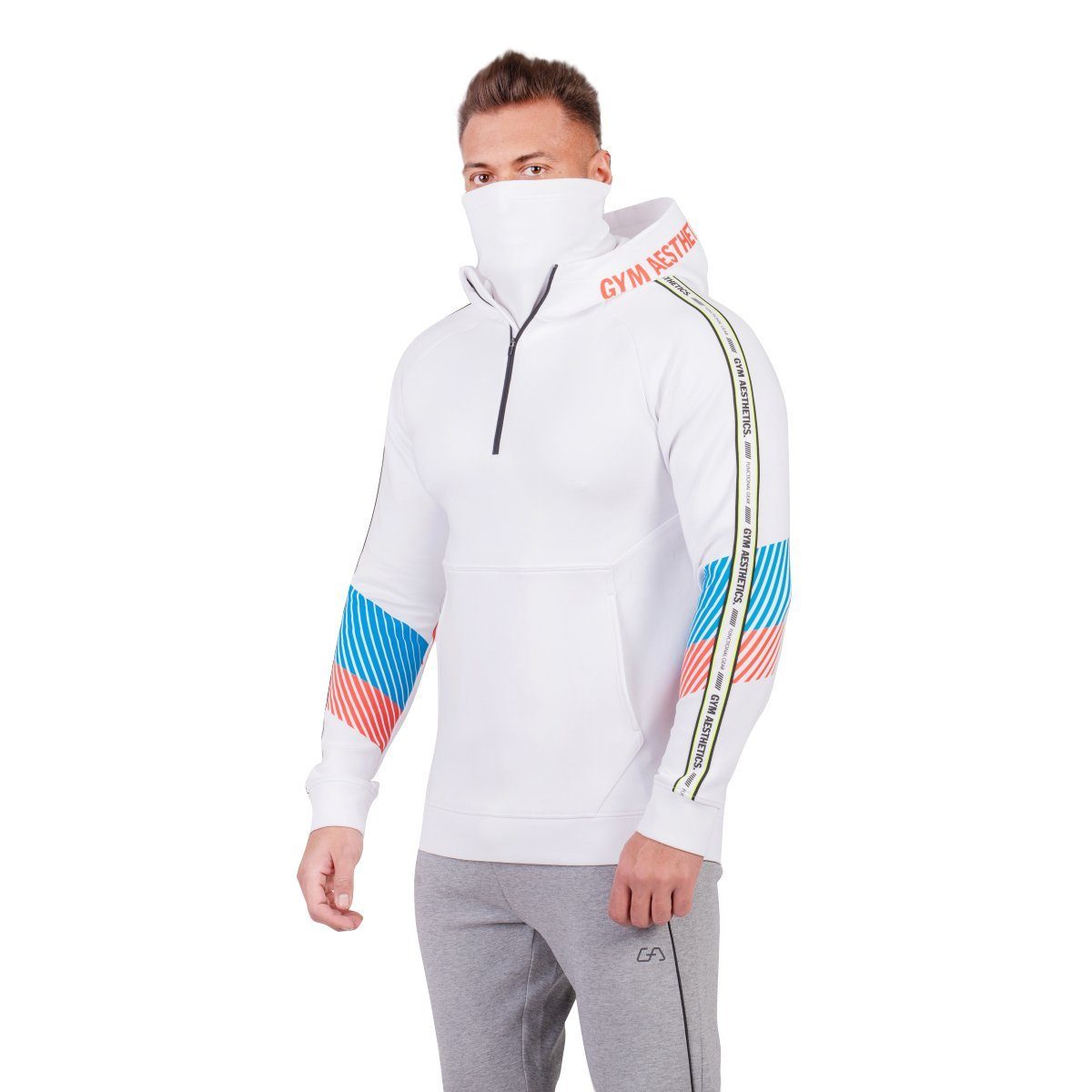 GYM AESTHETICS Hoodie Half-Zip Hoodie mit abnehmbarer Mund und Nasen Schutzmaske für Herren mit Reißverschluss, Schutzmaske, Atmungsaktiv, Antibakteriell