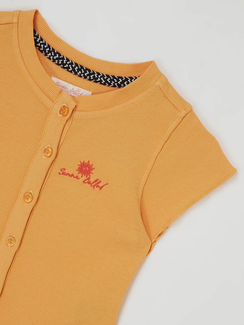 T-Shirt mit Knopfleiste Modell 'Henrieke' in senfgelb