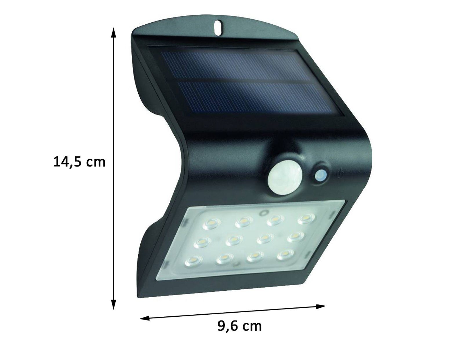 REV Außen-Wandleuchte, Bewegungsmelder, LED fest integriert, Neutralweiß, Solarleuchte mit Bewegungsmelder, Solarlicht für Haus-wand, Schwarz