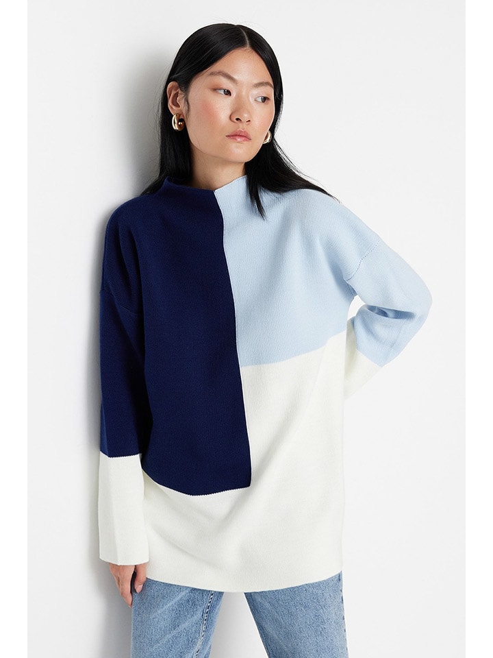 trendyol Pullover in Dunkelblau/ Weiß/ Hellblau günstig kaufen