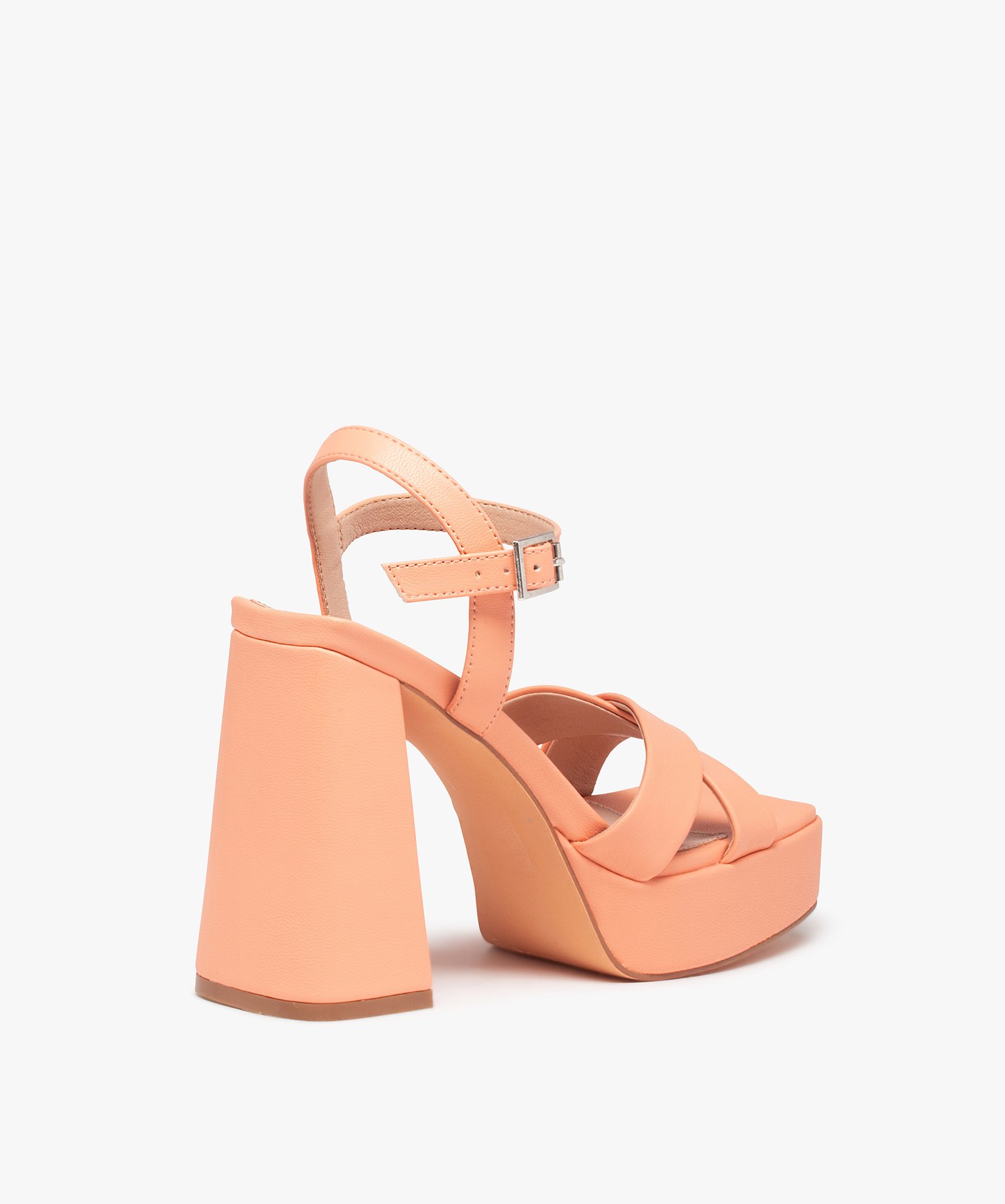 Sandales femme unies à talon flare haut beige | GEMO