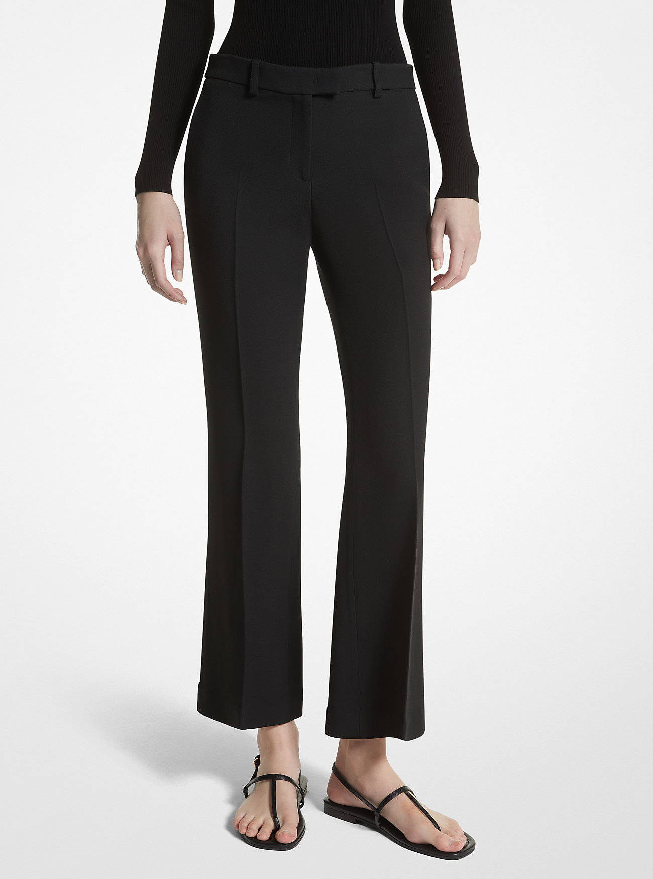 Haylee Double Crepe Sablé Cropped Flared Trousers - BLACK