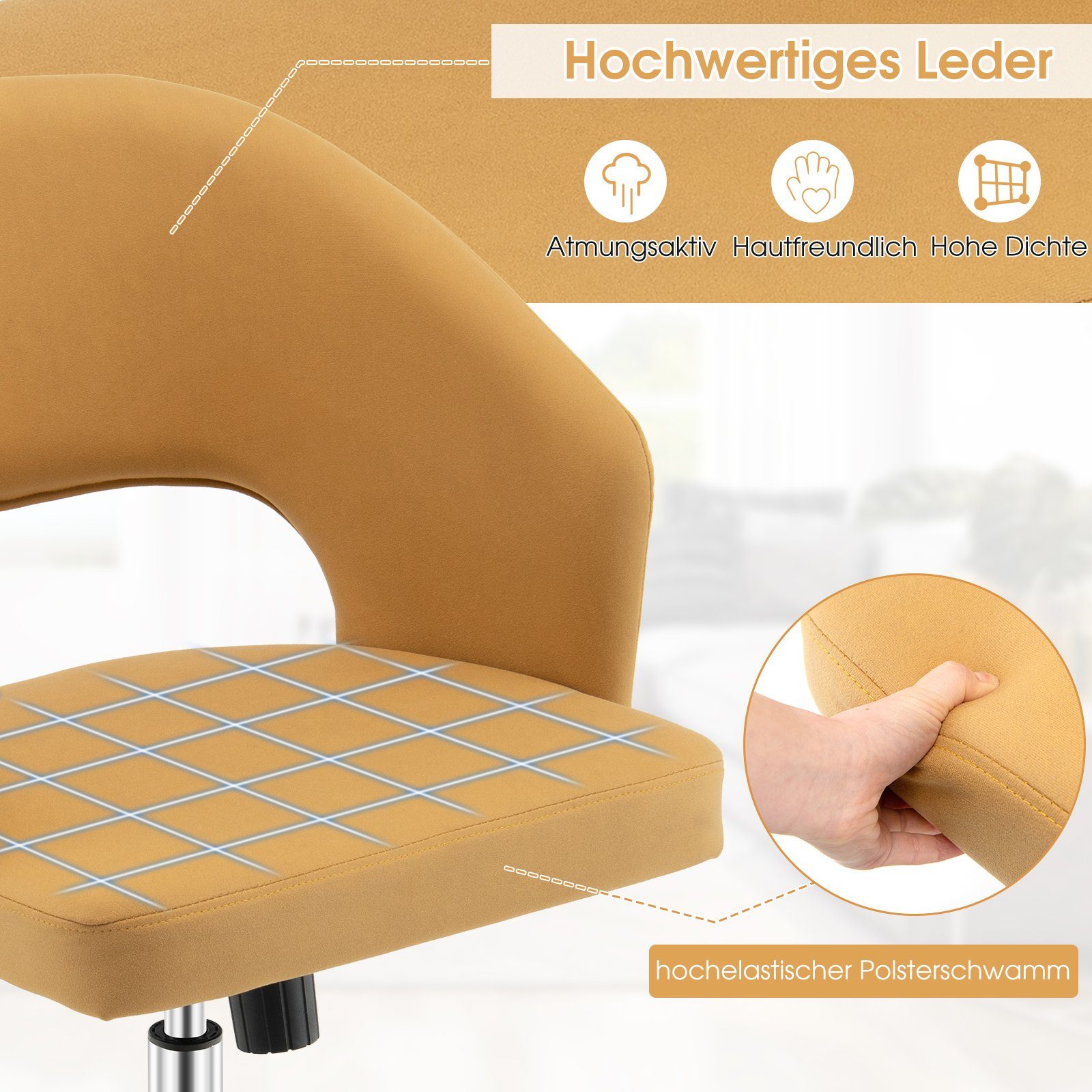 COSTWAY Bürostuhl höhenverstellbarer Schreibtischstuhl, Drehstuhl, bis 150 kg belastbar, Gelb