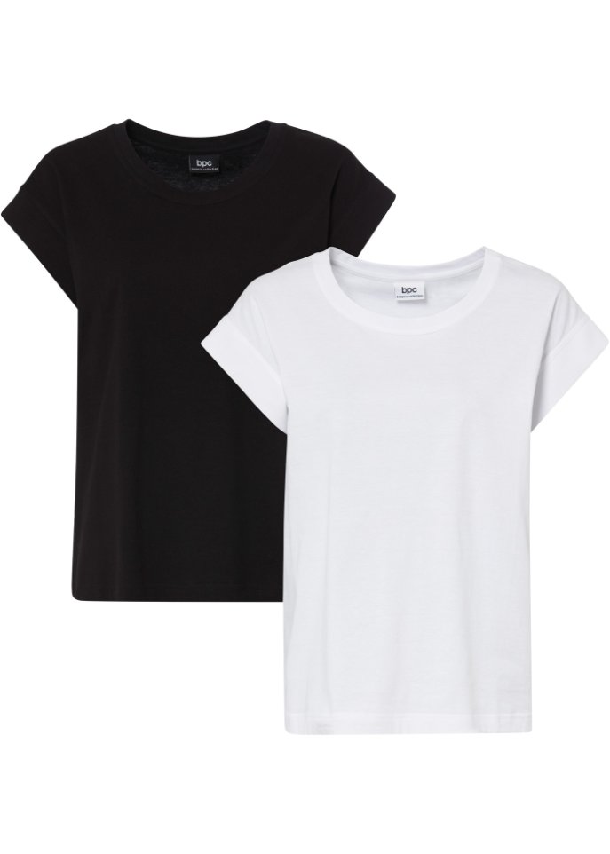 Baumwollshirt mit überschnittener Schulter, 2er Pack