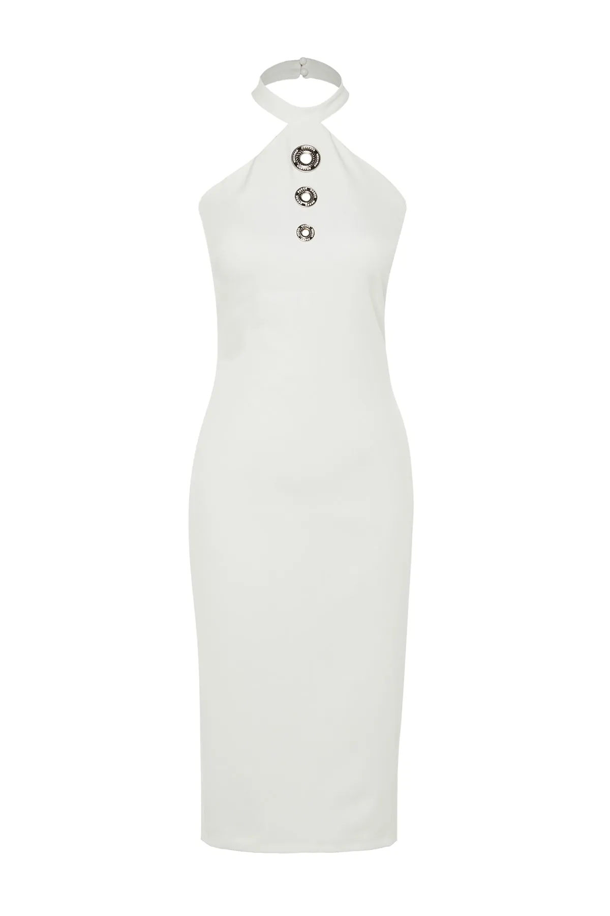 Trendyol Collection  Ecru Tailliertes, gewebtes, gefüttertes, elegantes Hochzeits-/Hochzeits-Abendkleid mit Accessoires TPRSS23EL00535