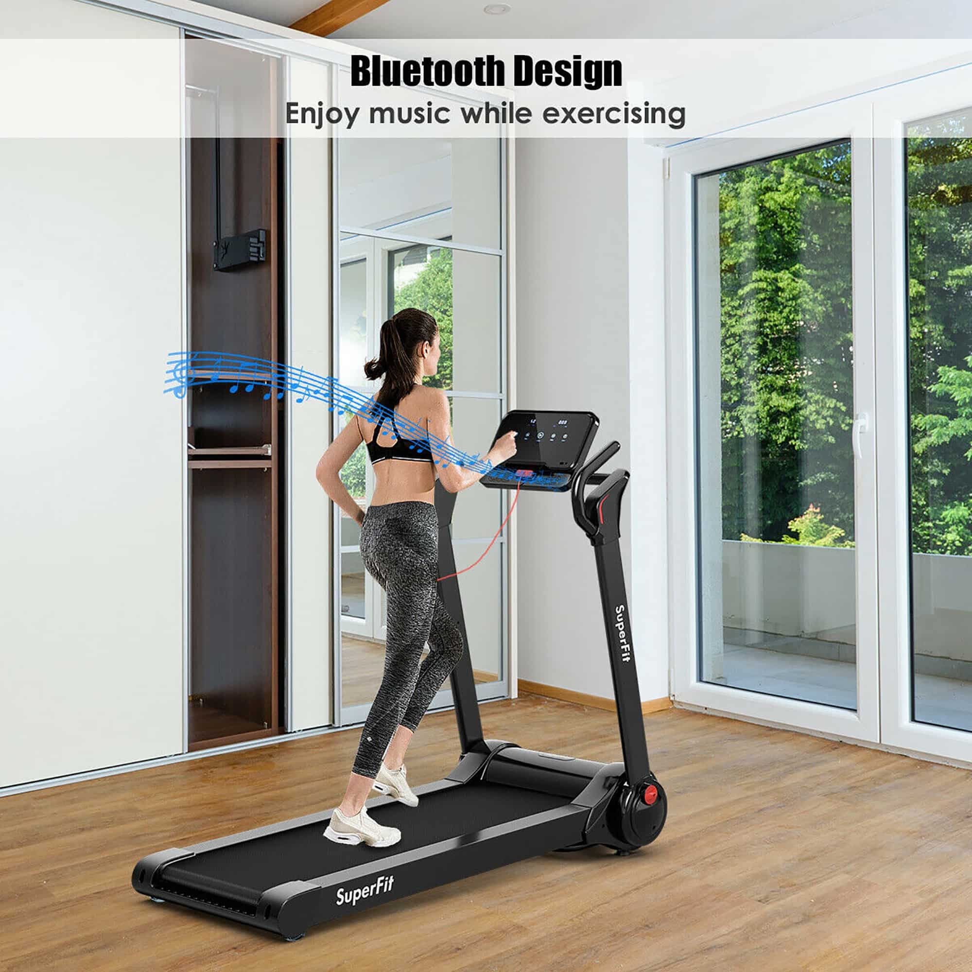 SuperFit 2.25HP Folding Electric Motorized Treadmill With Speaker - 55.9 x 30.5 x 49.5