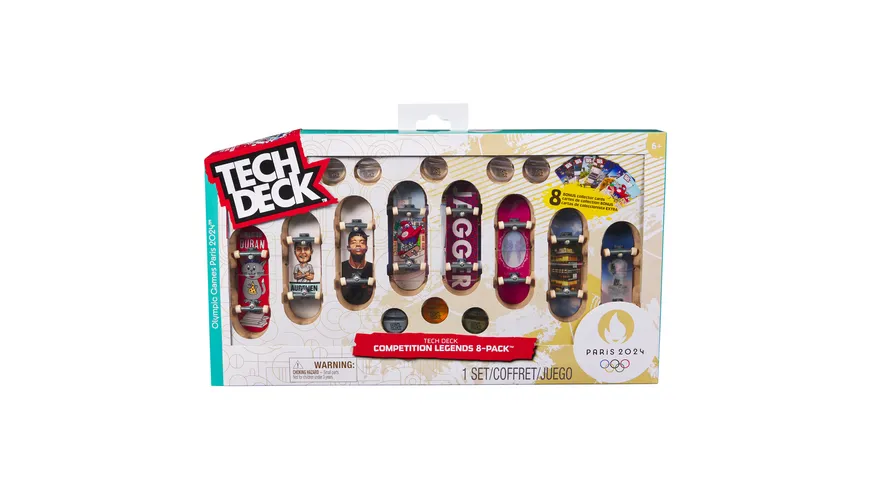Tech Deck Competition Legends 8-Pack, Set mit 8 authentischen Fingerboards der olympischen Skate-Athleten in Paris 2024