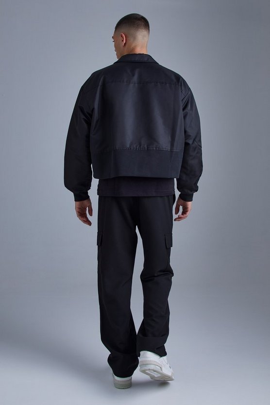 Kastige Bomberjacke aus PU & Nylon mit Kragen
