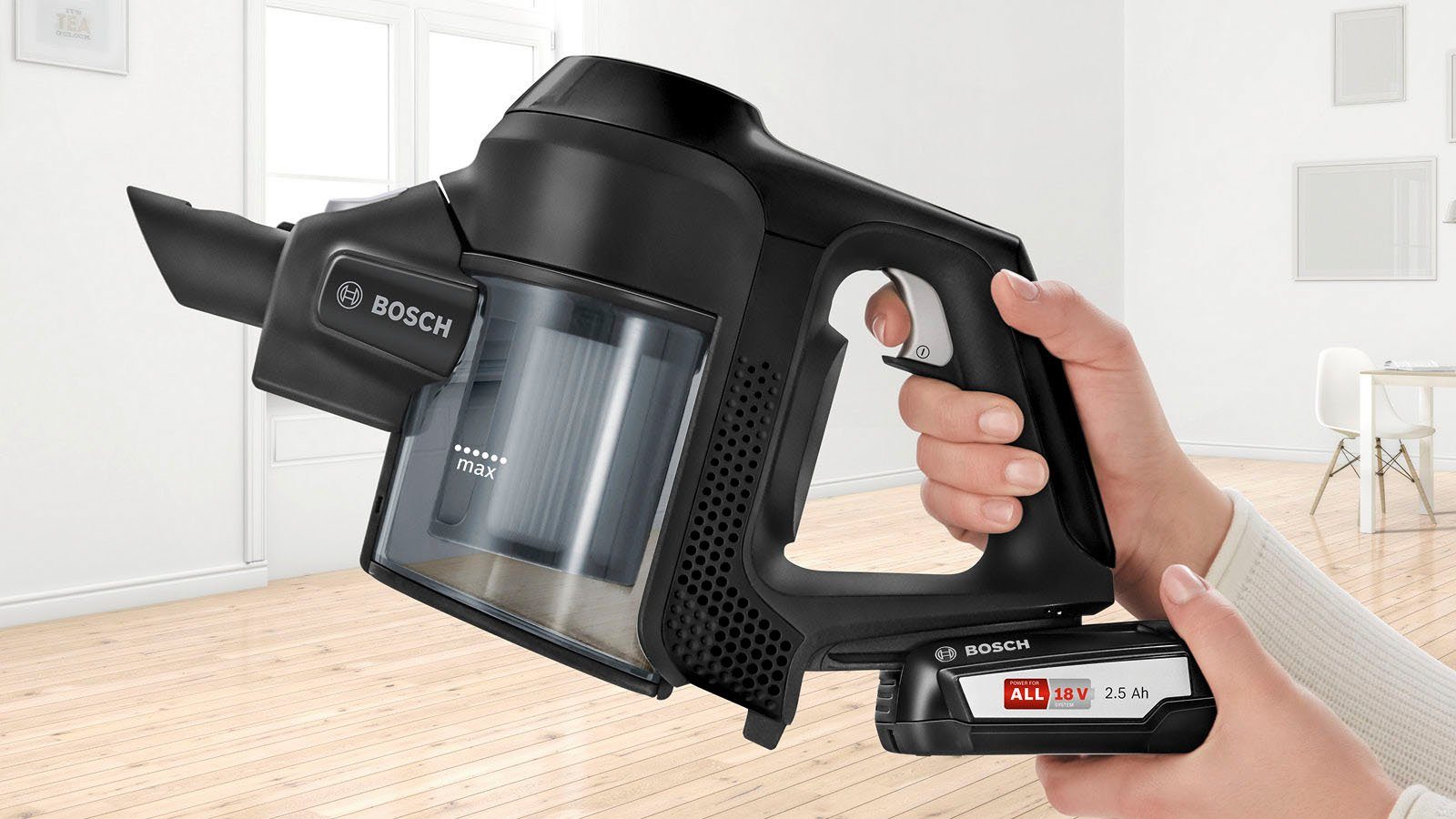 BOSCH Akku-Hand-und Stielstaubsauger Unlimited Serie 6 BLS612BLCK, beutellos, inkl. 2 Akkus, Hygiene-Filter, alle Bodenartenlange lange Laufzeit