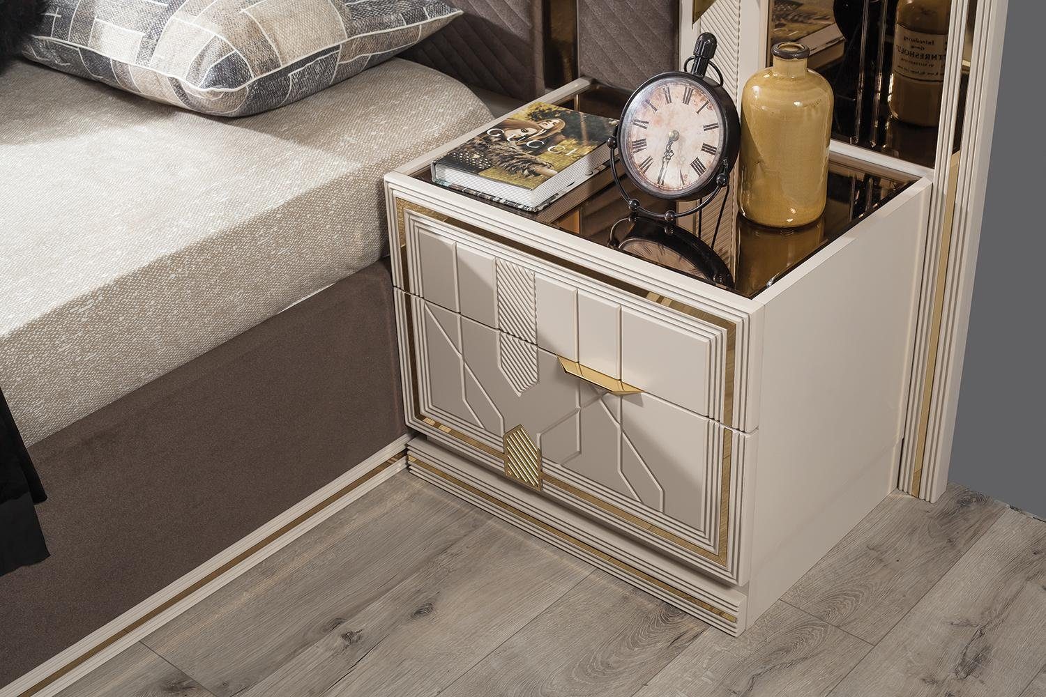 JVmoebel Schlafzimmer-Set Luxus Schlafzimmer Set Bett 2x Nachttische Kleiderschrank Design, (7-St., Bett, 2x Nachttisch, Kleiderschrank, Schminktisch, Spiegel, Hocker), Made in Europa