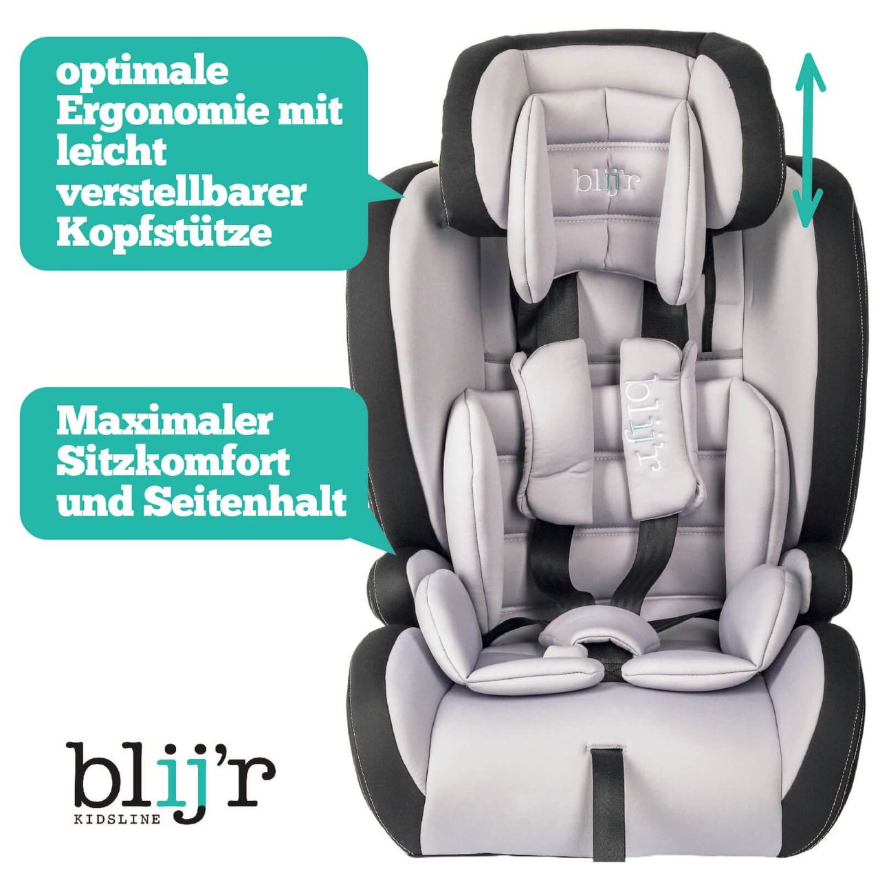 Blijr Blij`r Ivo plus grey/black Autositz Kindersitz I-Size für Kinder zwischen 76 und 150 cm Körpergröße mit Seitenaufprallschutz