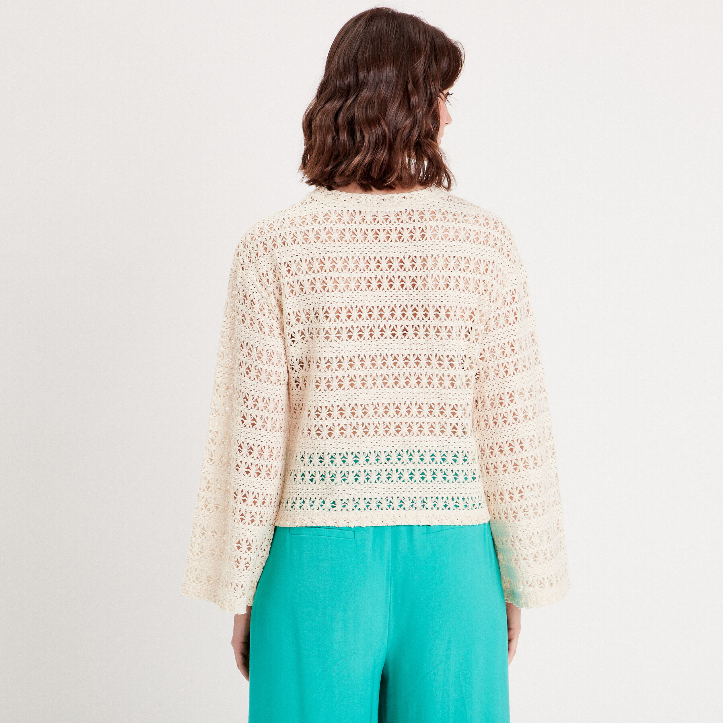 T-shirt crochet manches pagode ecru femme | Cache Cache