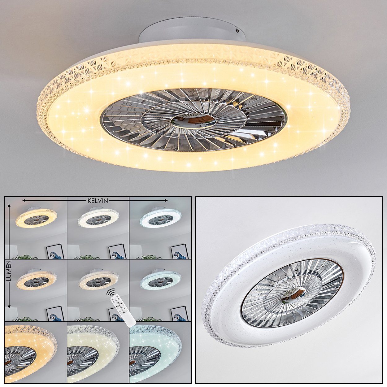hofstein Deckenventilator Vaprio LED Deckenventilator in Weiß/Chorm