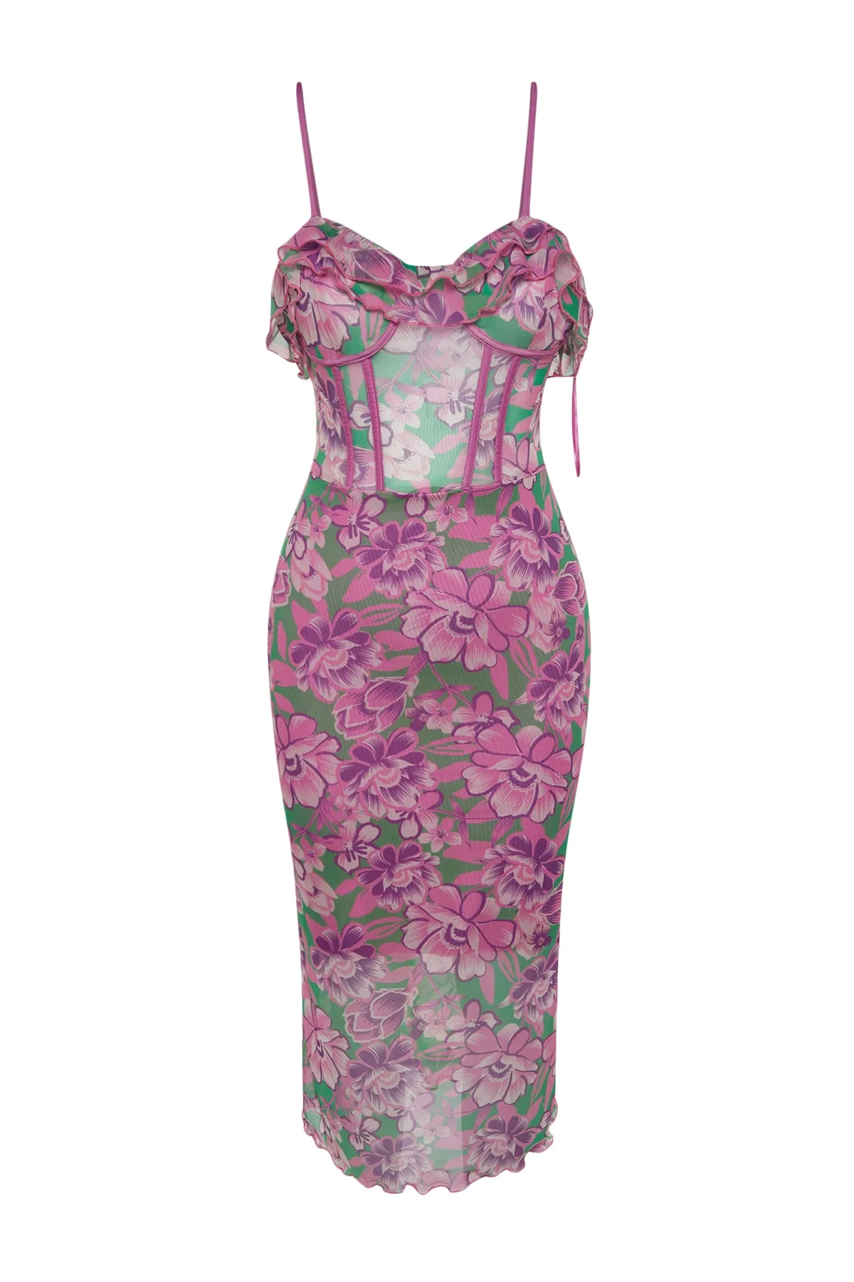 Trendyol Collection  Mehrfarbig-grünes Tüll-Abendkleid TPRSS23EL00500