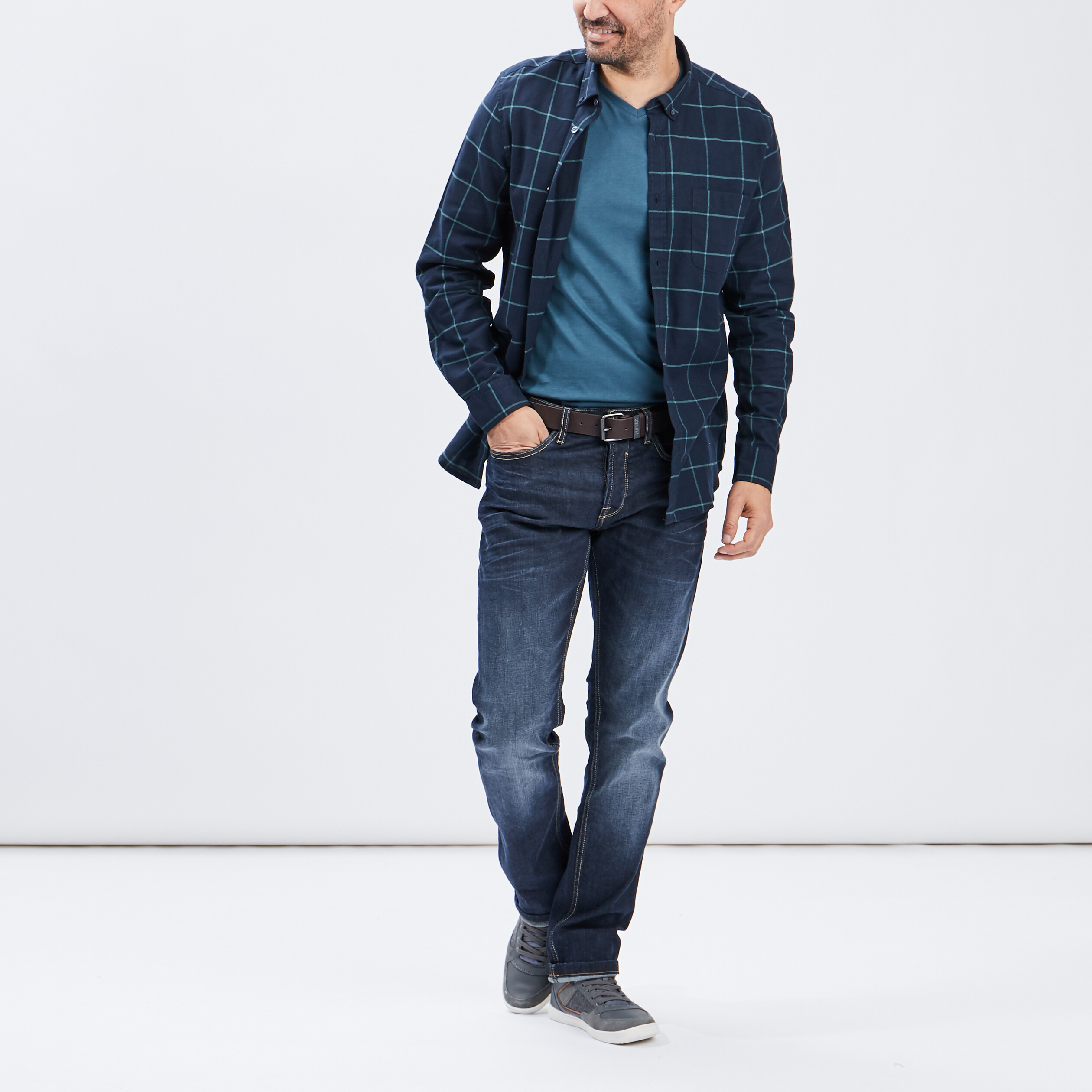 Jeans regular ceinturé denim stone homme | La Halle