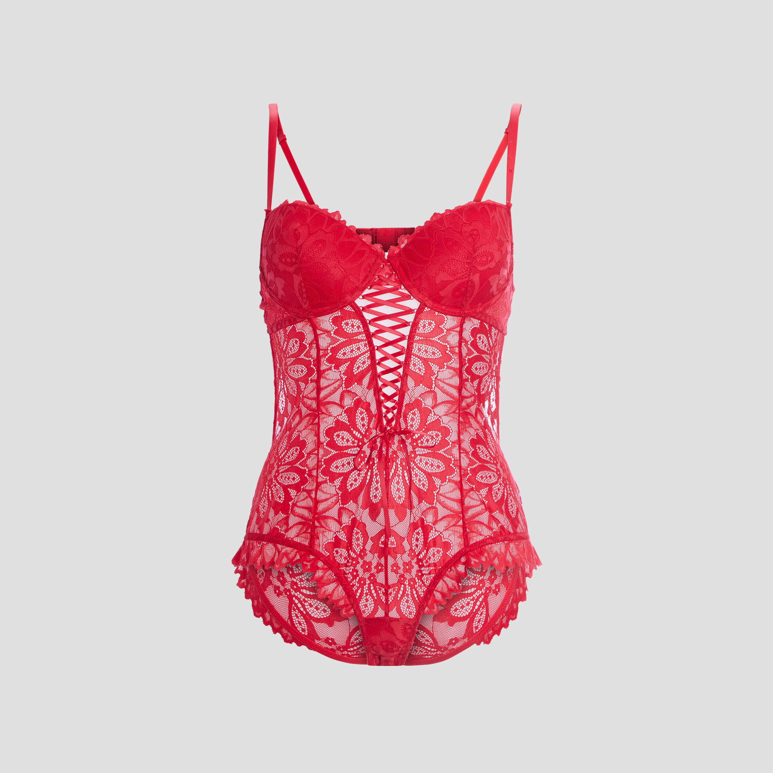 Body en dentelle avec laçage rouge femme | La Halle