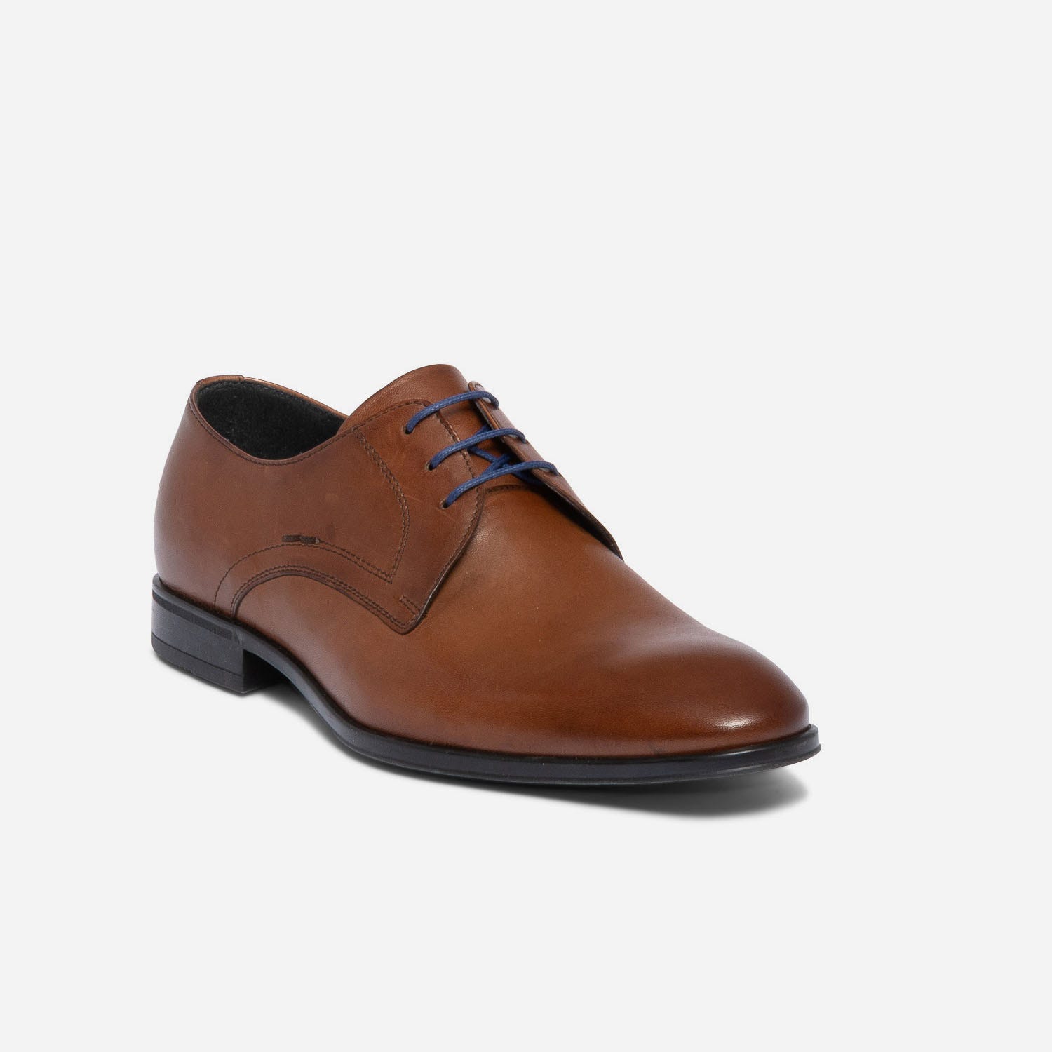 Derby cognac en cuir à lacet bleu