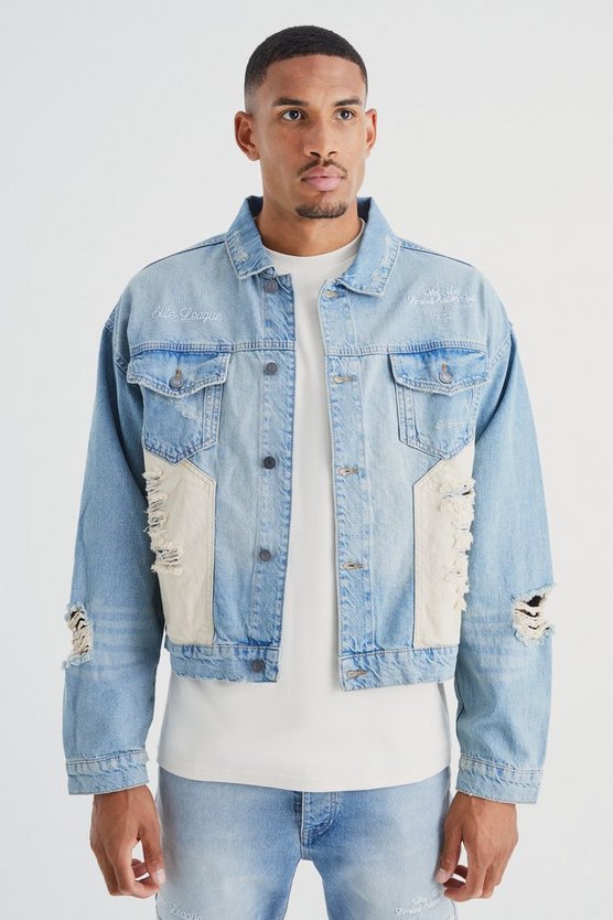 Tall kastige zerrissene Jeansjacke