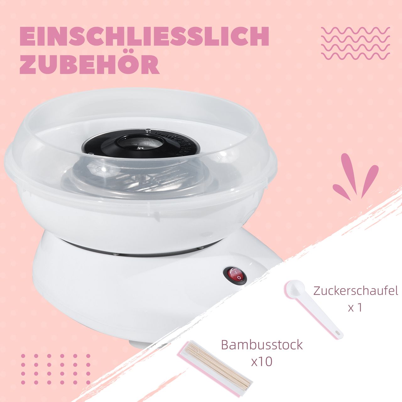 HOMCOM Zuckerwattemaschine Zuckerwattegerät Zuckerwatte Maschine (Modell 1/Weiß)