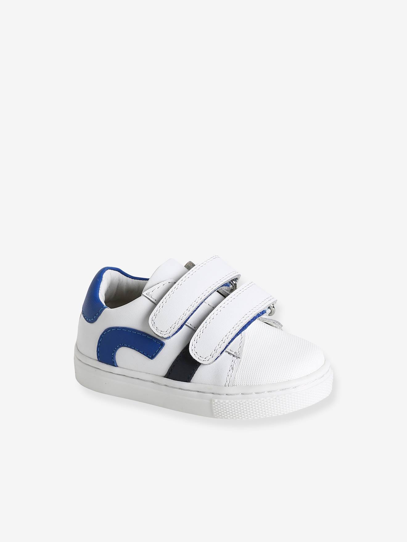 Baskets cuir scratchées bébé bleu