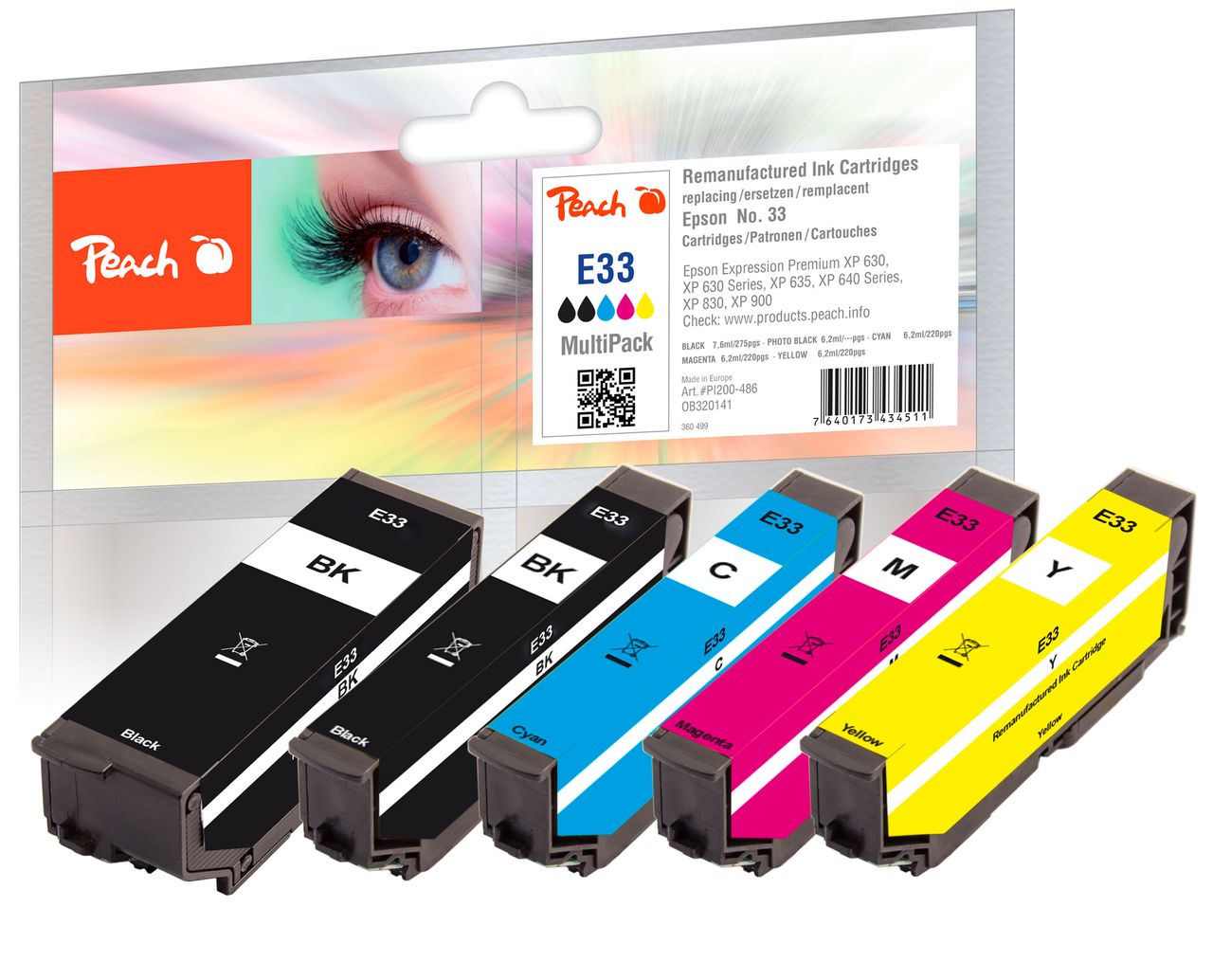 Peach Spar Pack Tintenpatronen ersetzt Epson T3337, No. 33