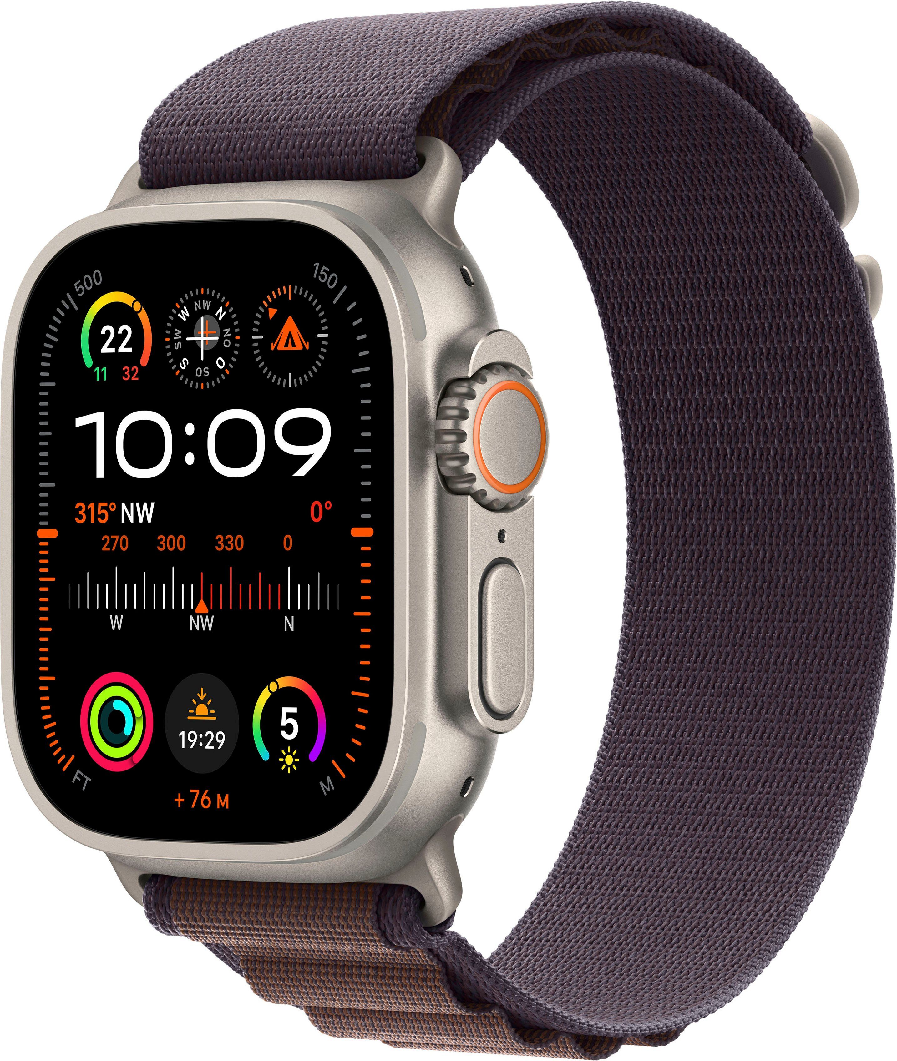 Apple Watch Ultra 2 GPS 49 mm + Cellular Titanium Large Smartwatch (4,9 cm/1,92 Zoll, Watch OS 10), Alpine Loop
