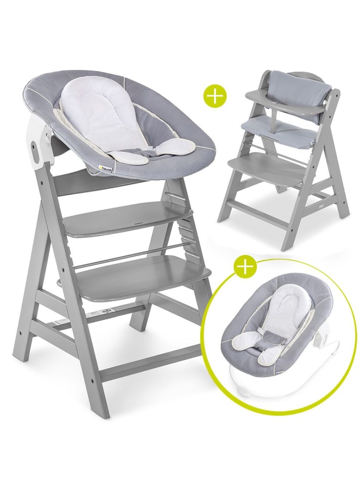 Hauck Alpha Plus Grey Newborn Set - 4-tlg. Hochstuhl   in grau günstig kaufen onesize