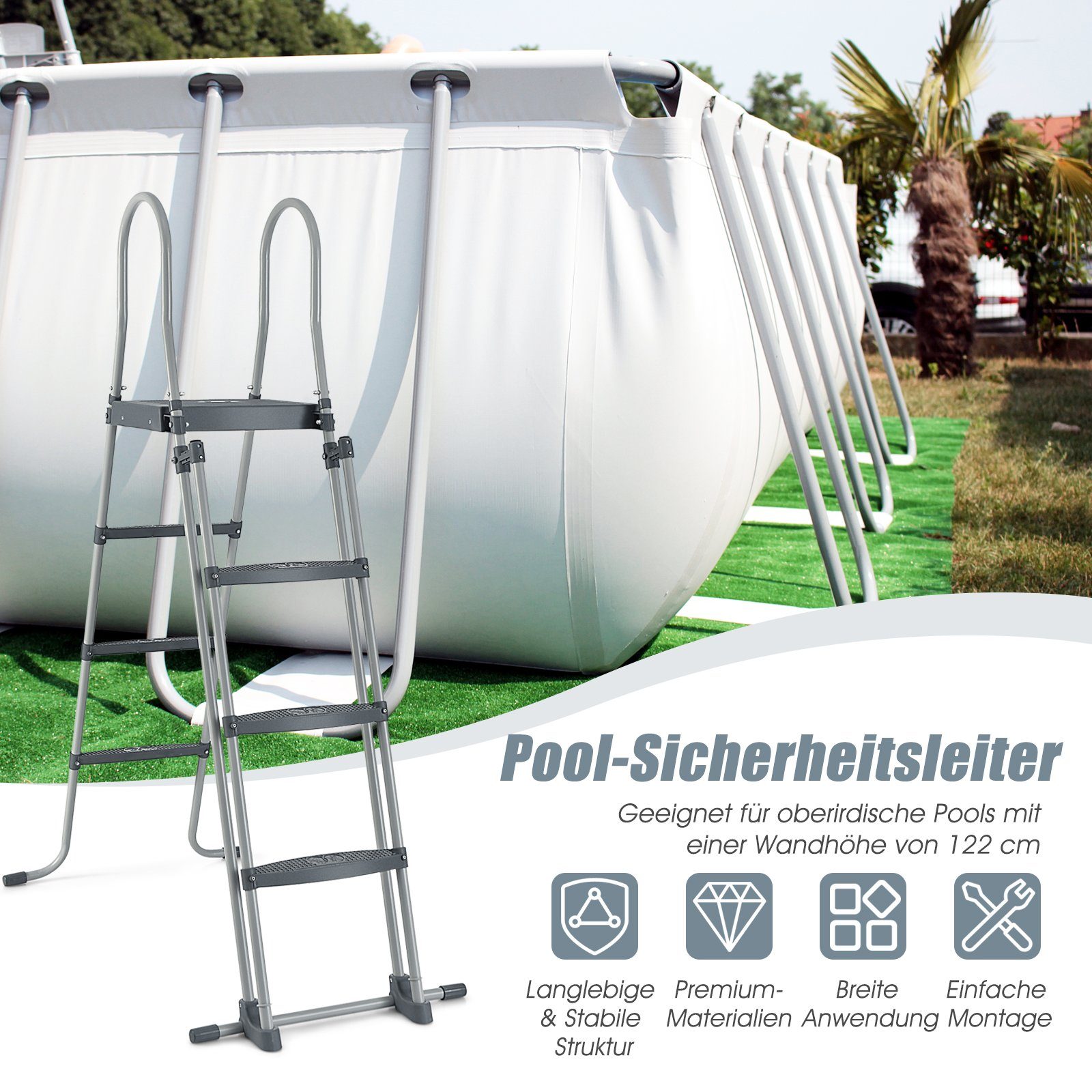 COSTWAY Poolleiter 4-Stufige Sicherheitsleiter, für Pools von 122 cm Höhe