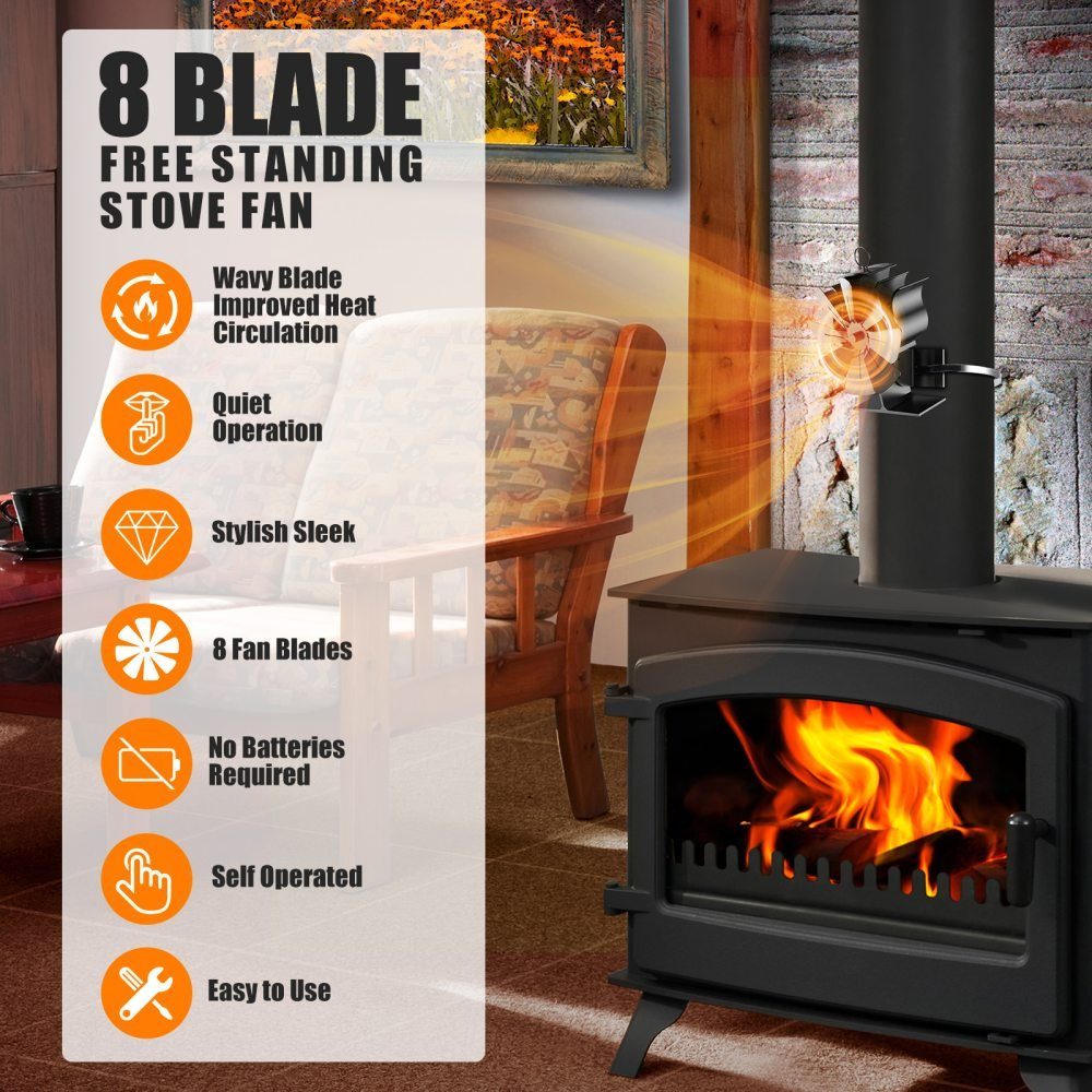 BlingBin Kaminventilator 8 Flügel Ofenventilator Kaminofen Ventilator Stromloser Lüfter Fan, 8 Flügeln