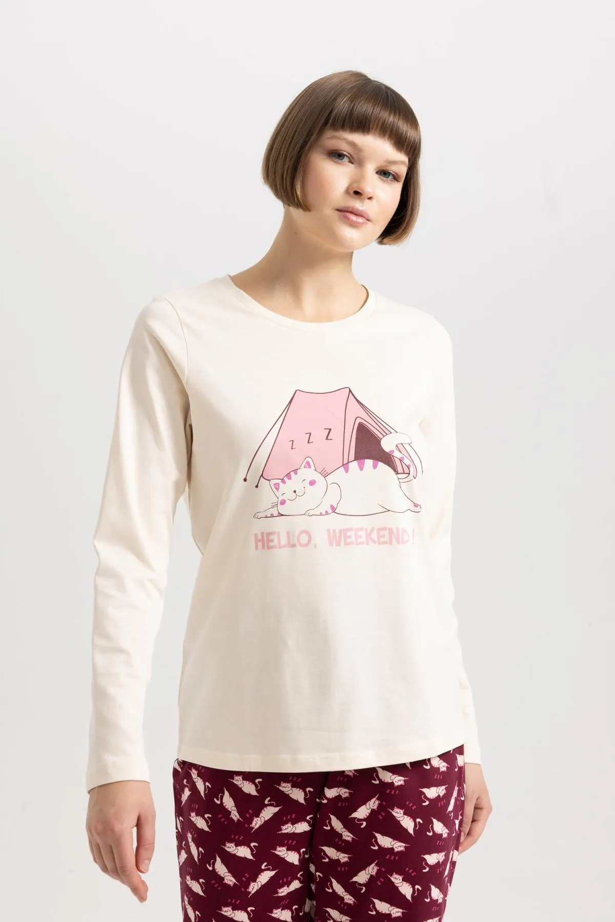 DeFacto  Langarm-Pyjama-Set „Fall in Love“ mit Aufdruck