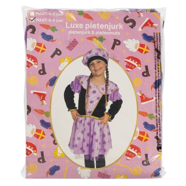 Luxury Sinterklaas helper dress with hat, purple, 4-6 years