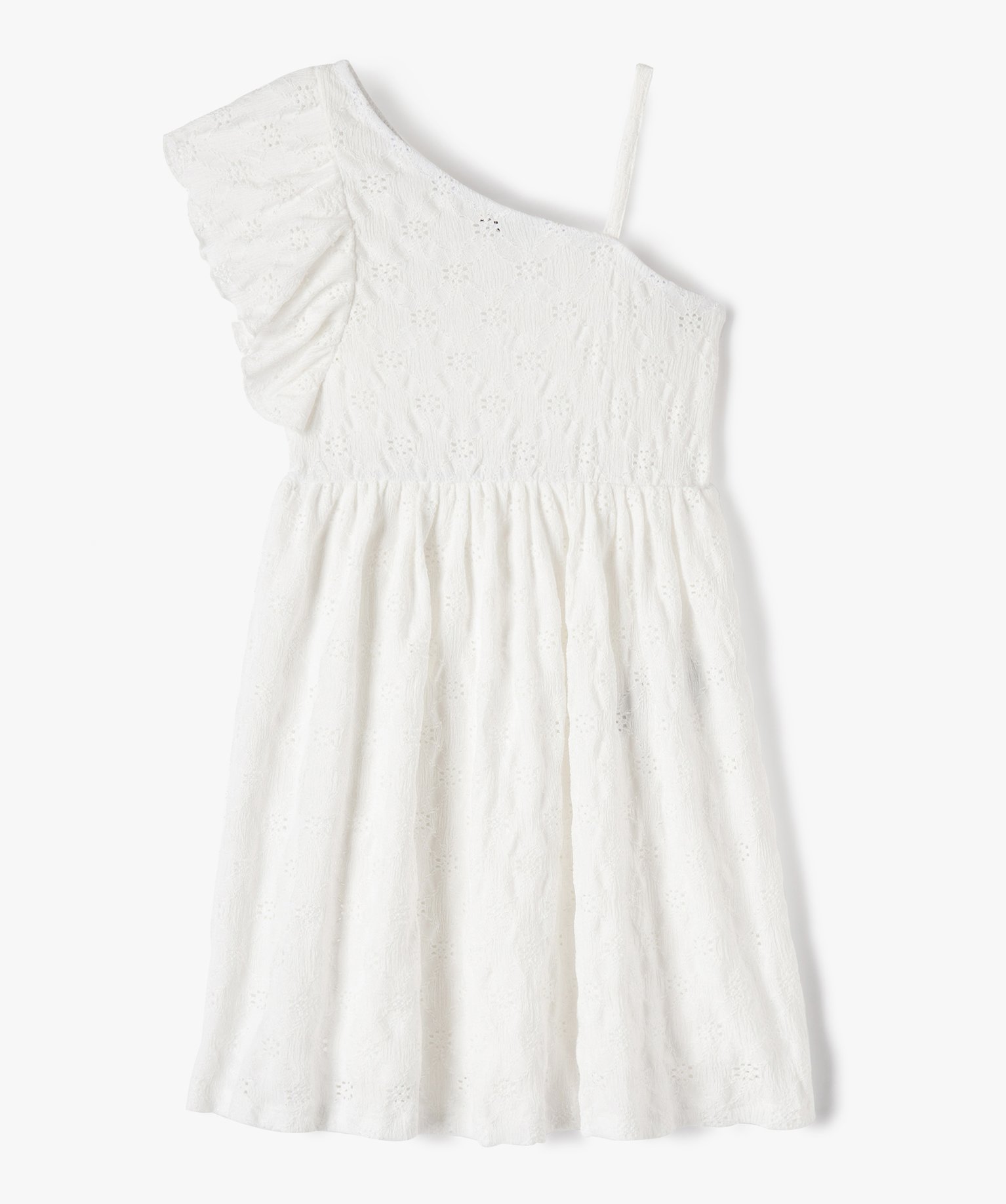 Robe courte asymétrique en maille ajourée fille ecru | GEMO