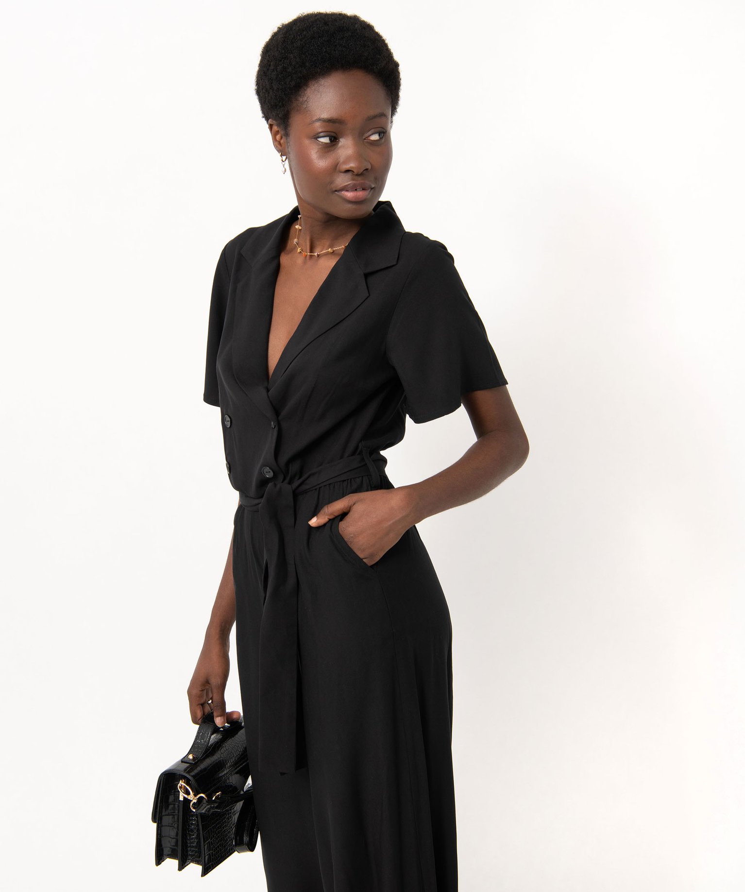 Combinaison pantalon à manches courtes femme noir | GEMO