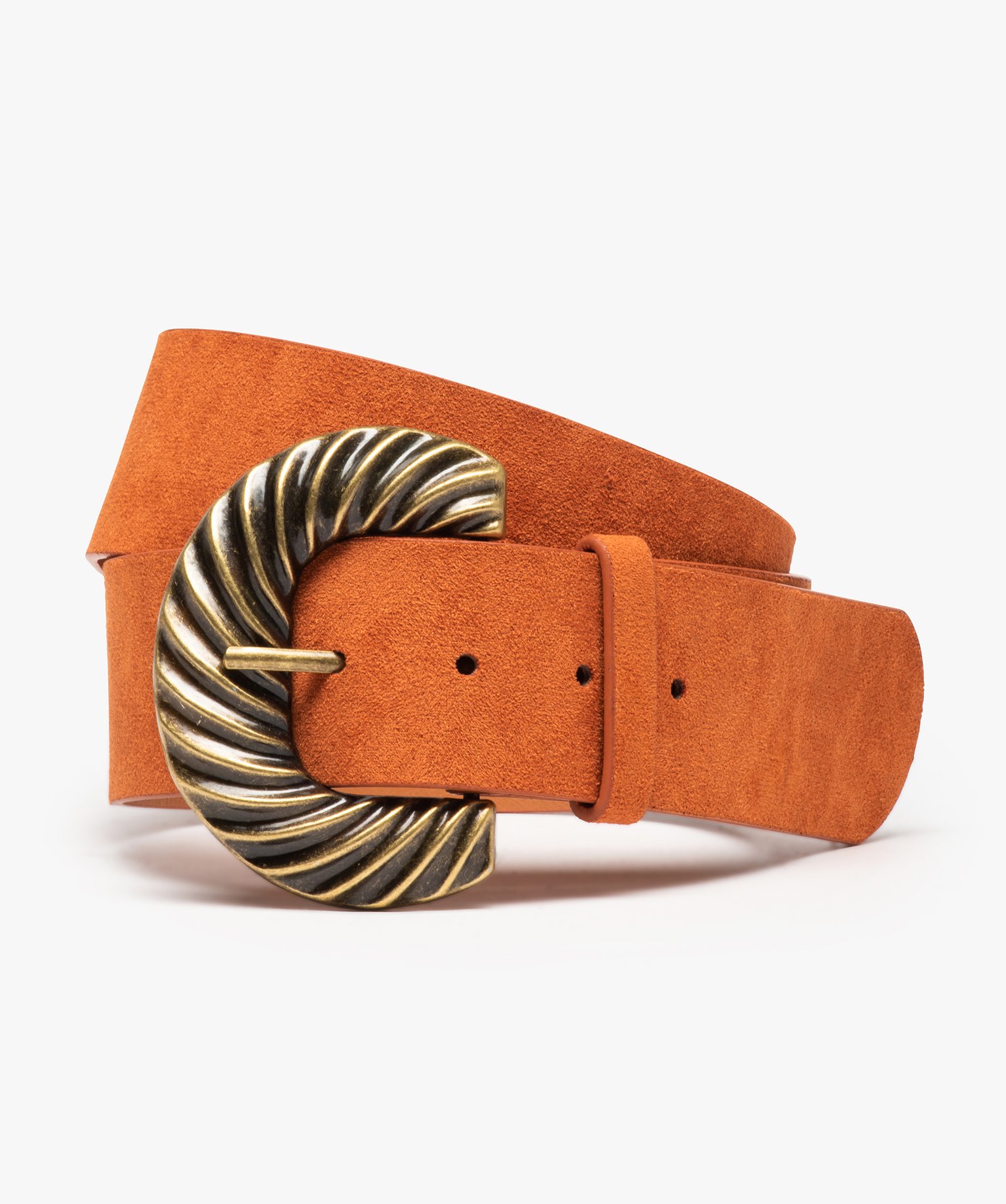 Ceinture femme large toucher velours à grosse boucle métal orange | GEMO
