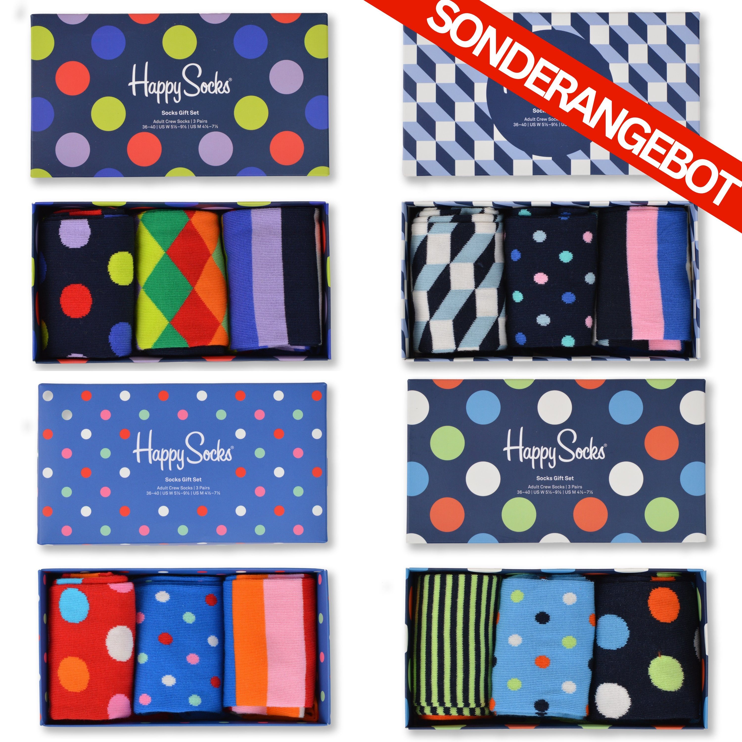 Happy Socks Socken Geschenkbox Sonderangebot (3 Paar) Gemustert Bunt, für Damen & Herren